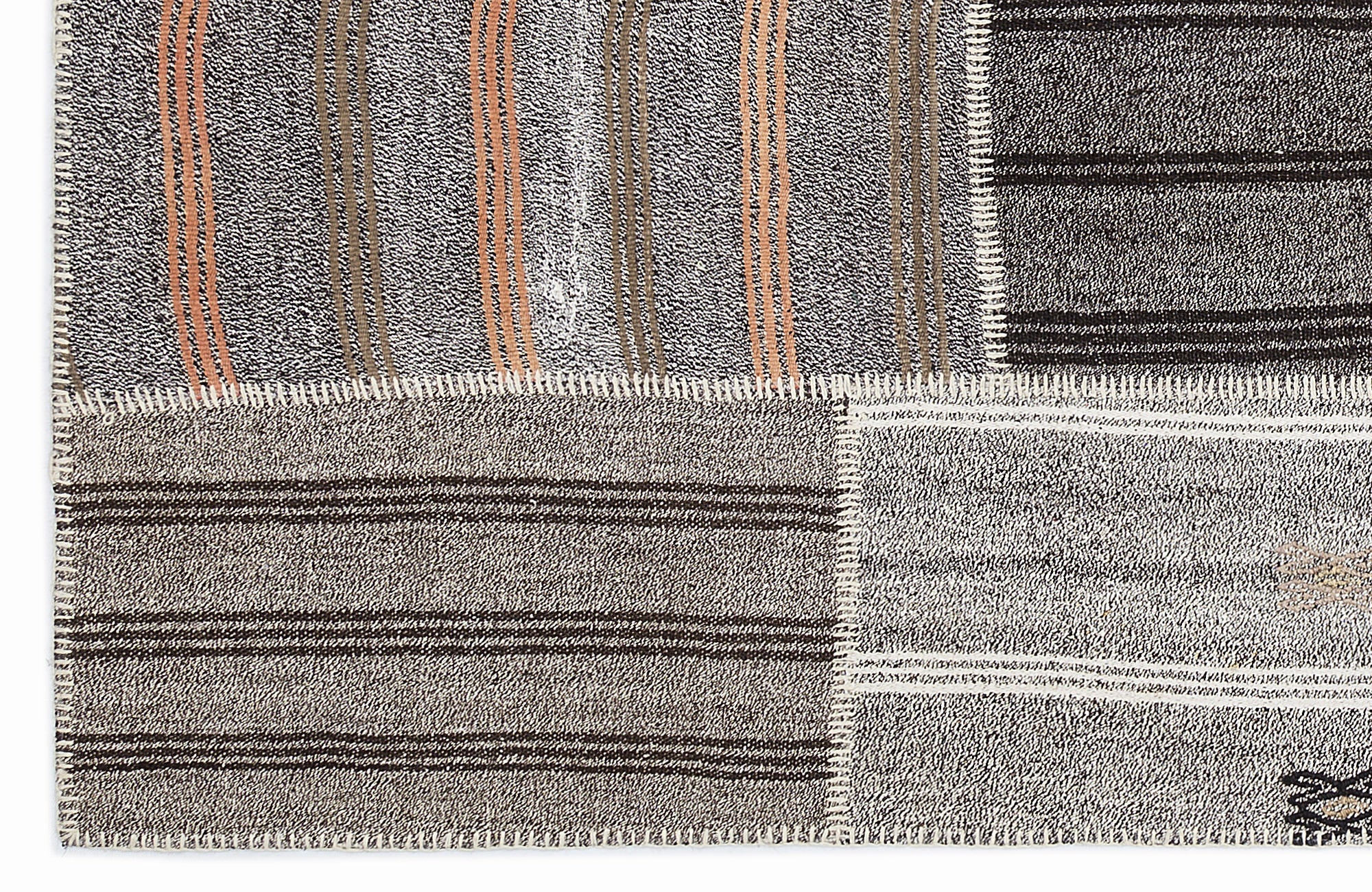 Teselya 1118 Grey Striped Wool Handmade Area Rug 5'3" x 7'7"