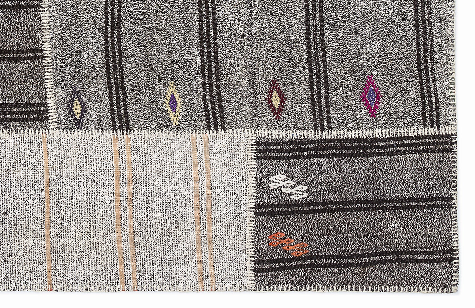 Teselya 1118 Grey Striped Wool Handmade Area Rug 5'3" x 7'7"