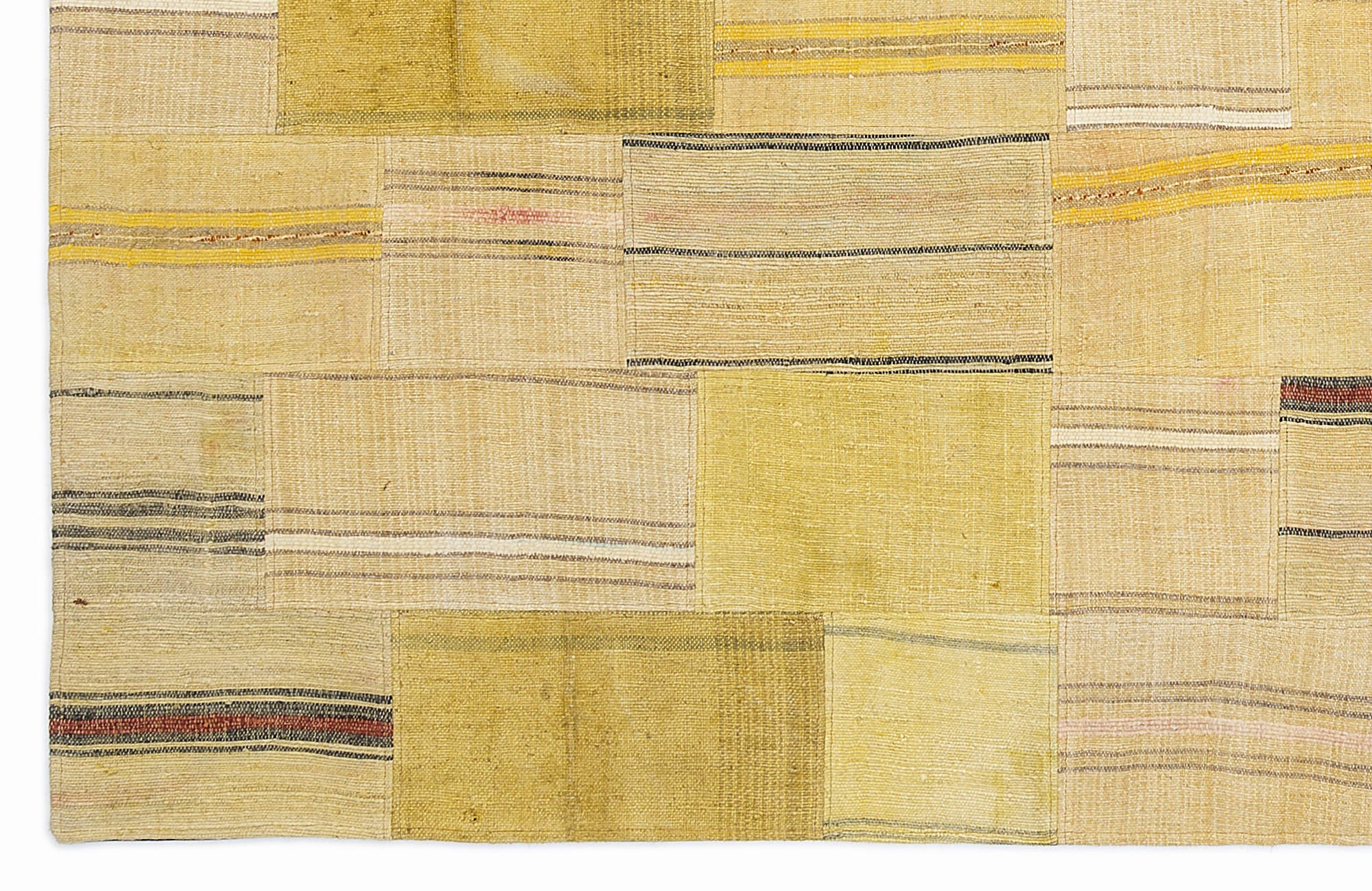 Teselya 1119 Yellow Patchwork Wool Handmade Area Rug 5'3" x 7'7"
