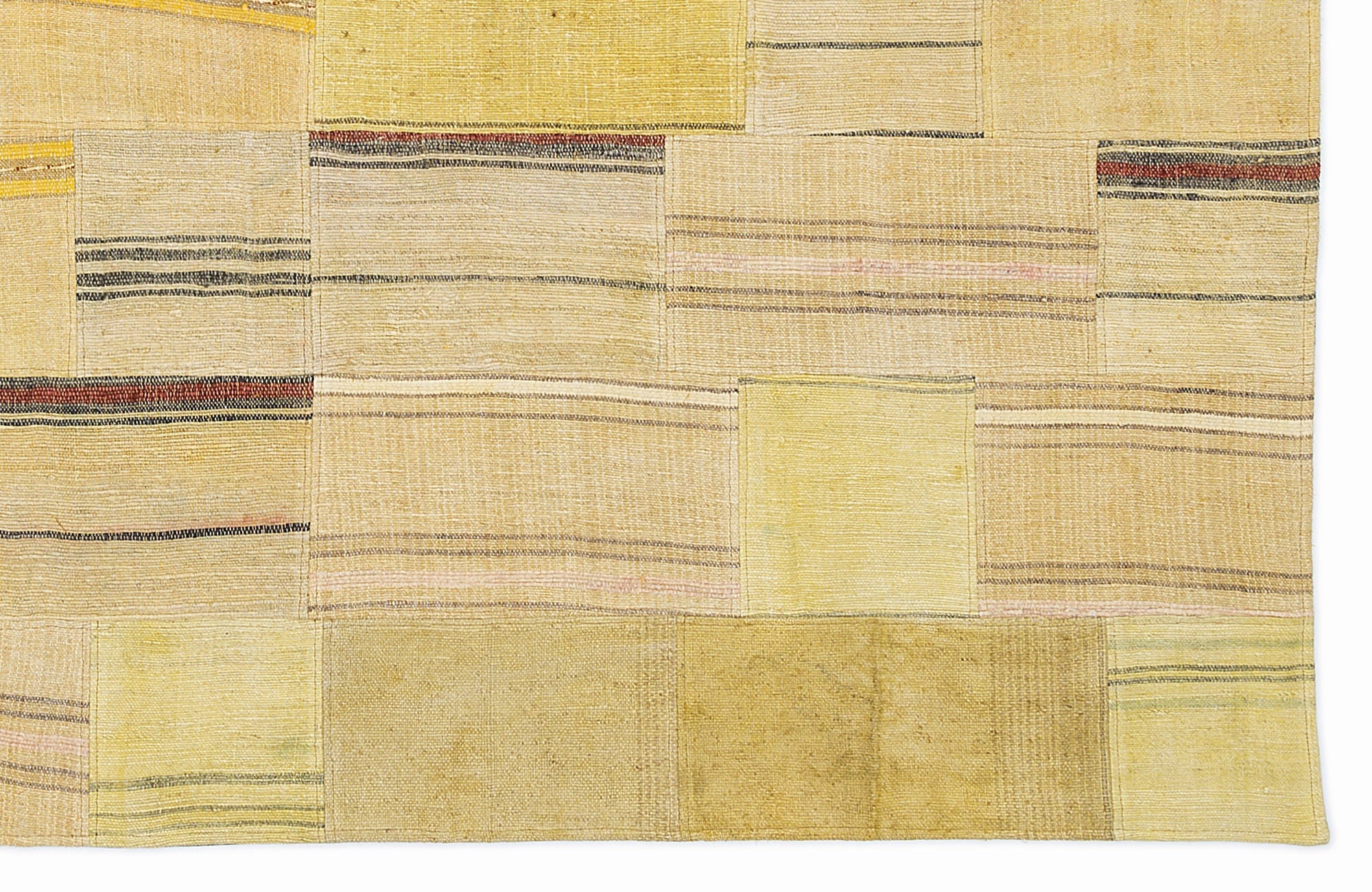 Teselya 1119 Yellow Patchwork Wool Handmade Area Rug 5'3" x 7'7"