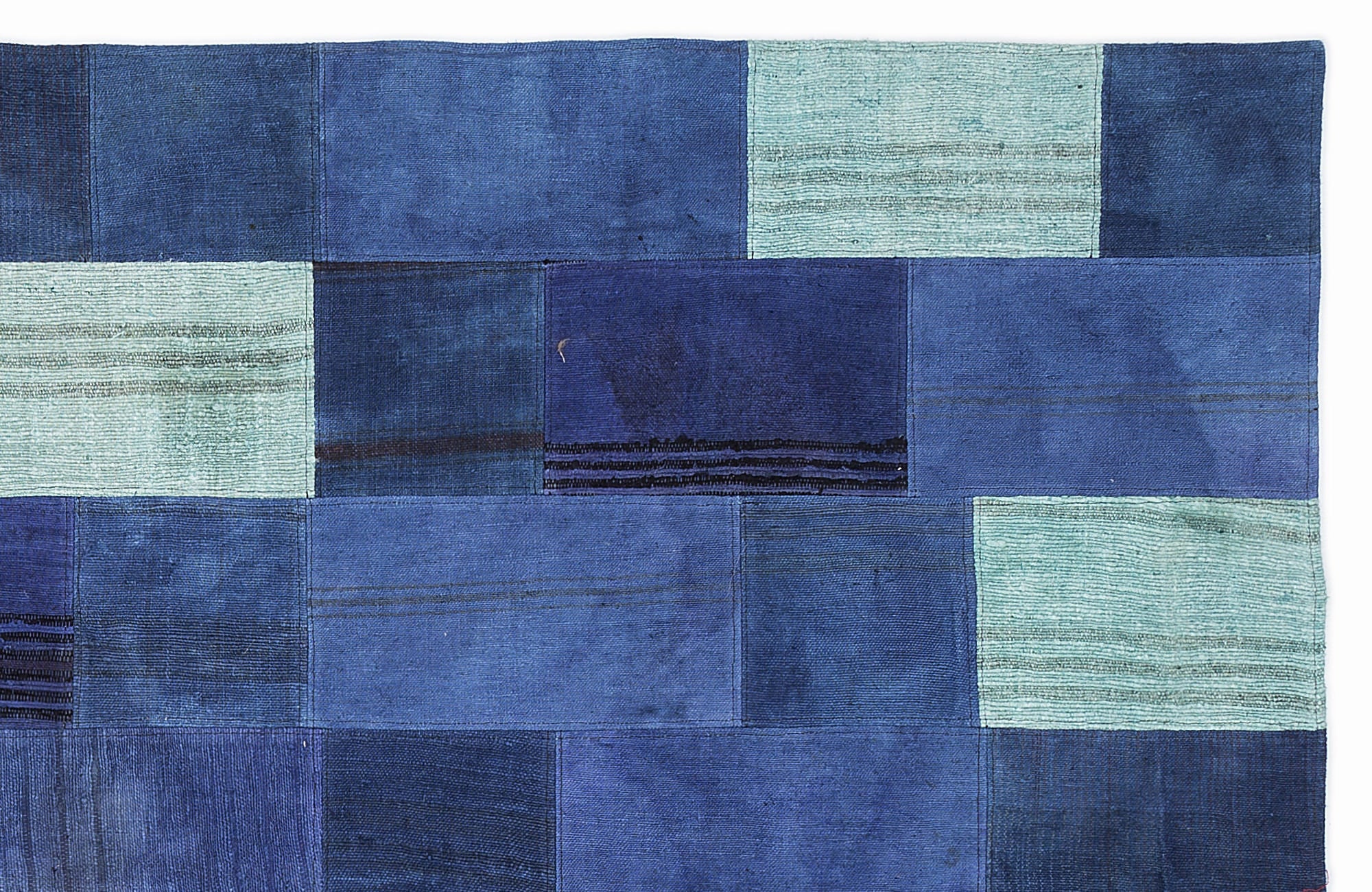 Teselya 1120 Blue Patchwork Wool Handmade Area Rug 5'3" x 7'7"