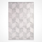 Grey Geometric Area Rug – Machine Made Rug with Laser Cut Edges, 8mm Pile Height