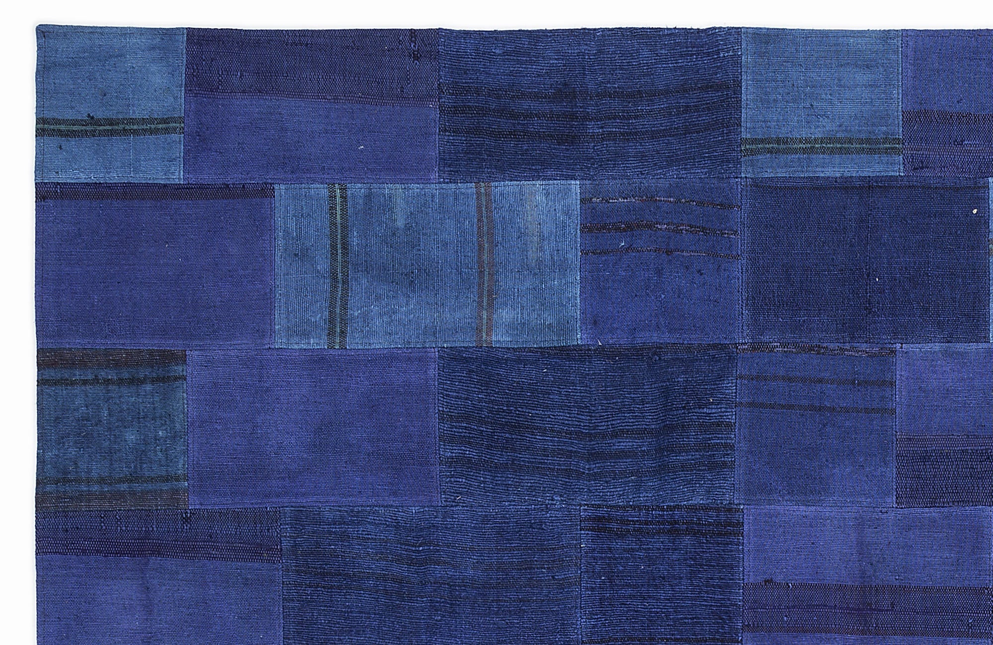 Teselya 1125 Blue Patchwork Wool Handmade Area Rug 5'3" x 7'7"