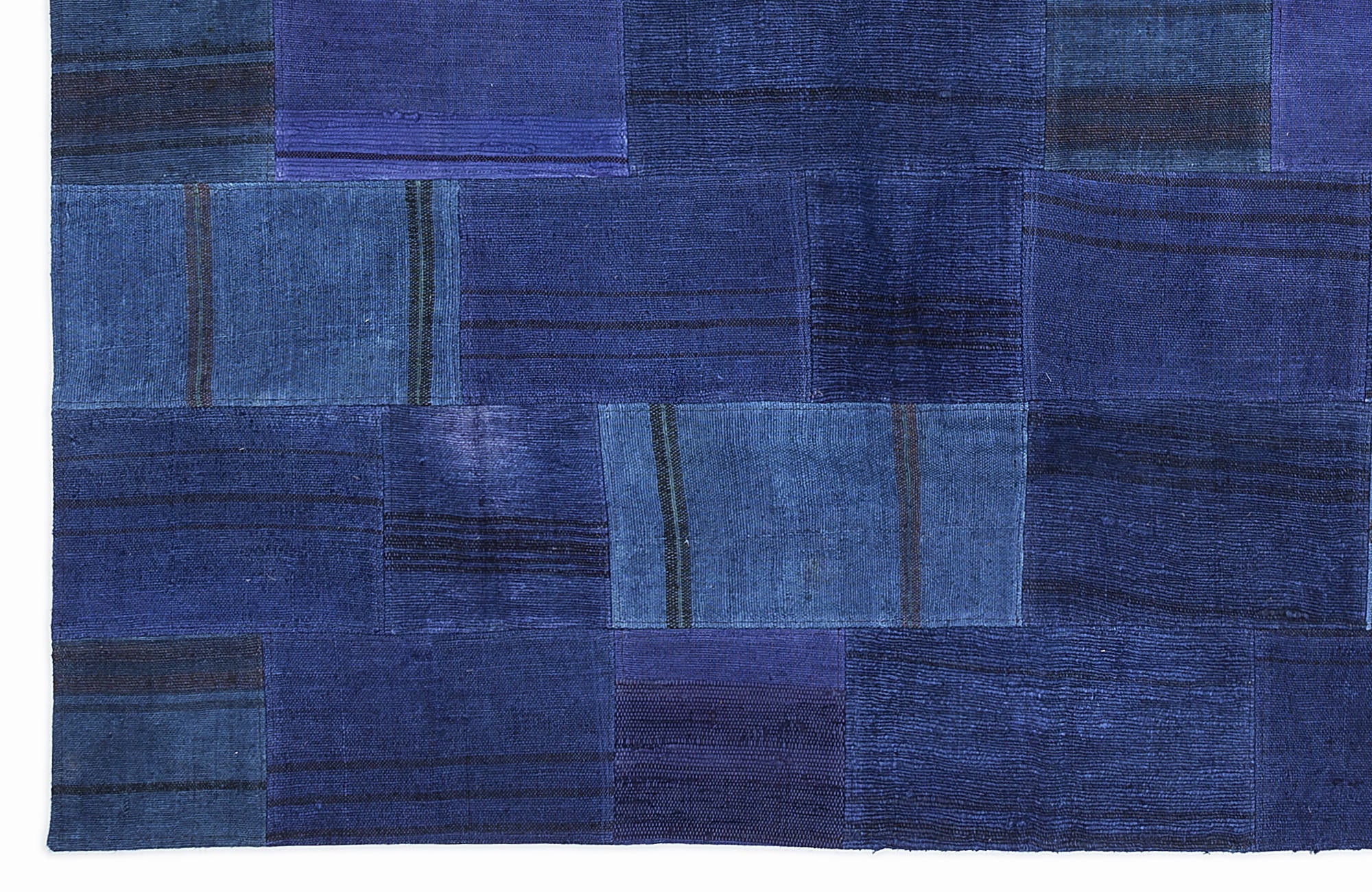 Teselya 1125 Blue Patchwork Wool Handmade Area Rug 5'3" x 7'7"