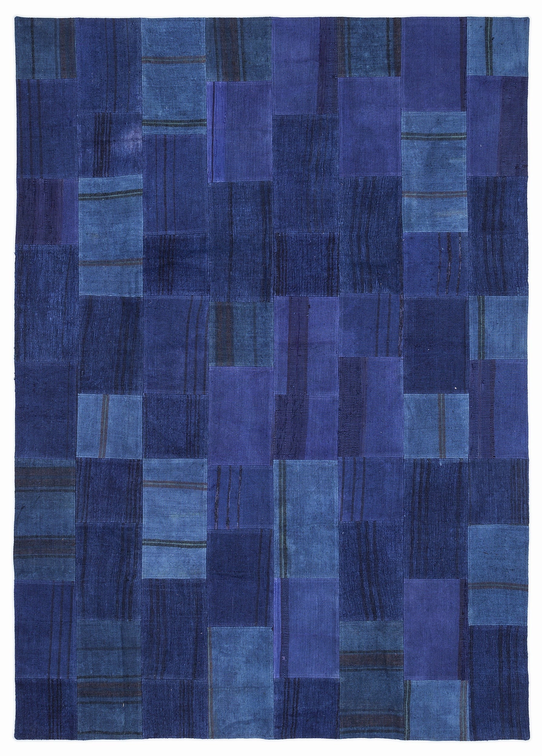 Teselya 1125 Blue Patchwork Wool Handmade Area Rug 5'3" x 7'7"