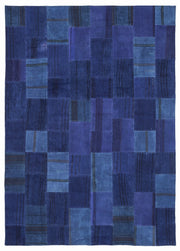 Teselya 1125 Blue Patchwork Wool Handmade Area Rug 5'3" x 7'7"