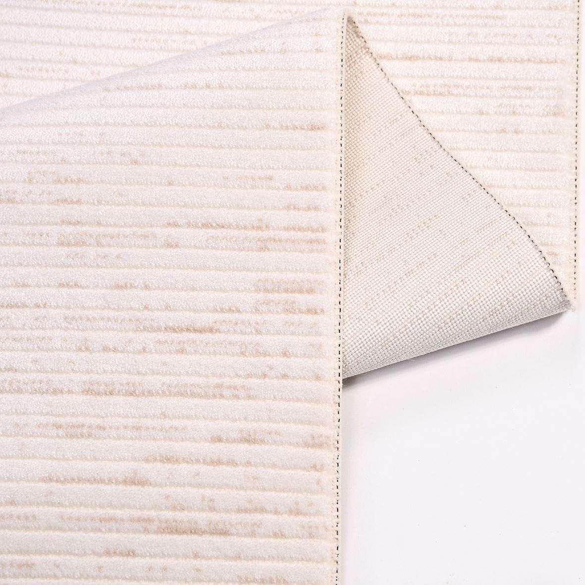 White Striped Area Rug - Machine Made Rug with 8mm Pile Height & Laser Cut Edges