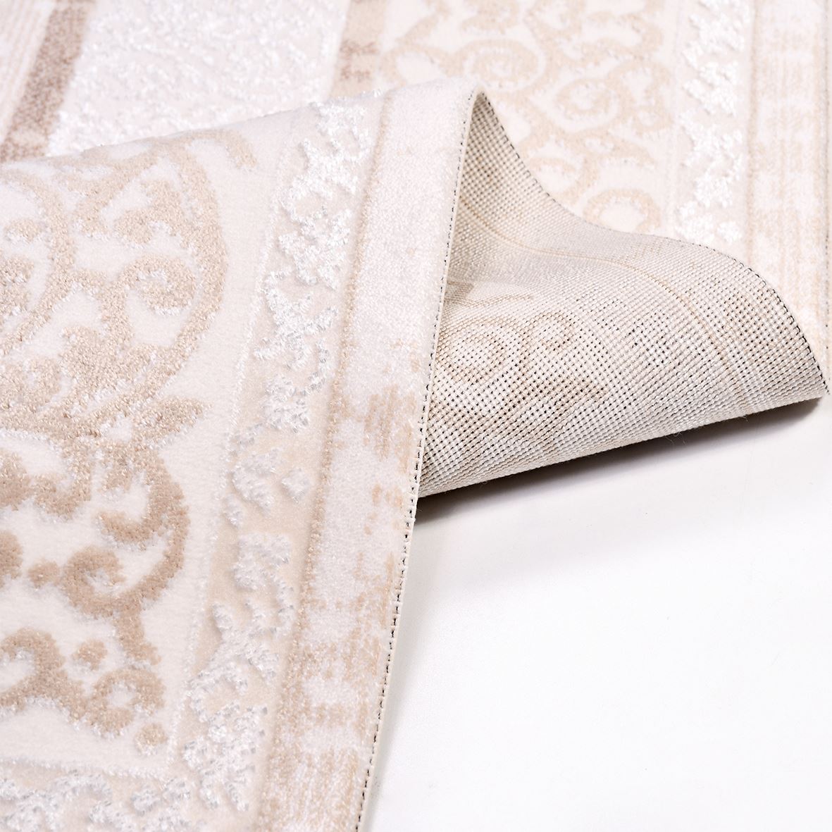 Classic Area Rug - Machine Made Cream Color Rug with 8mm Pile Height & Non Slip Backing