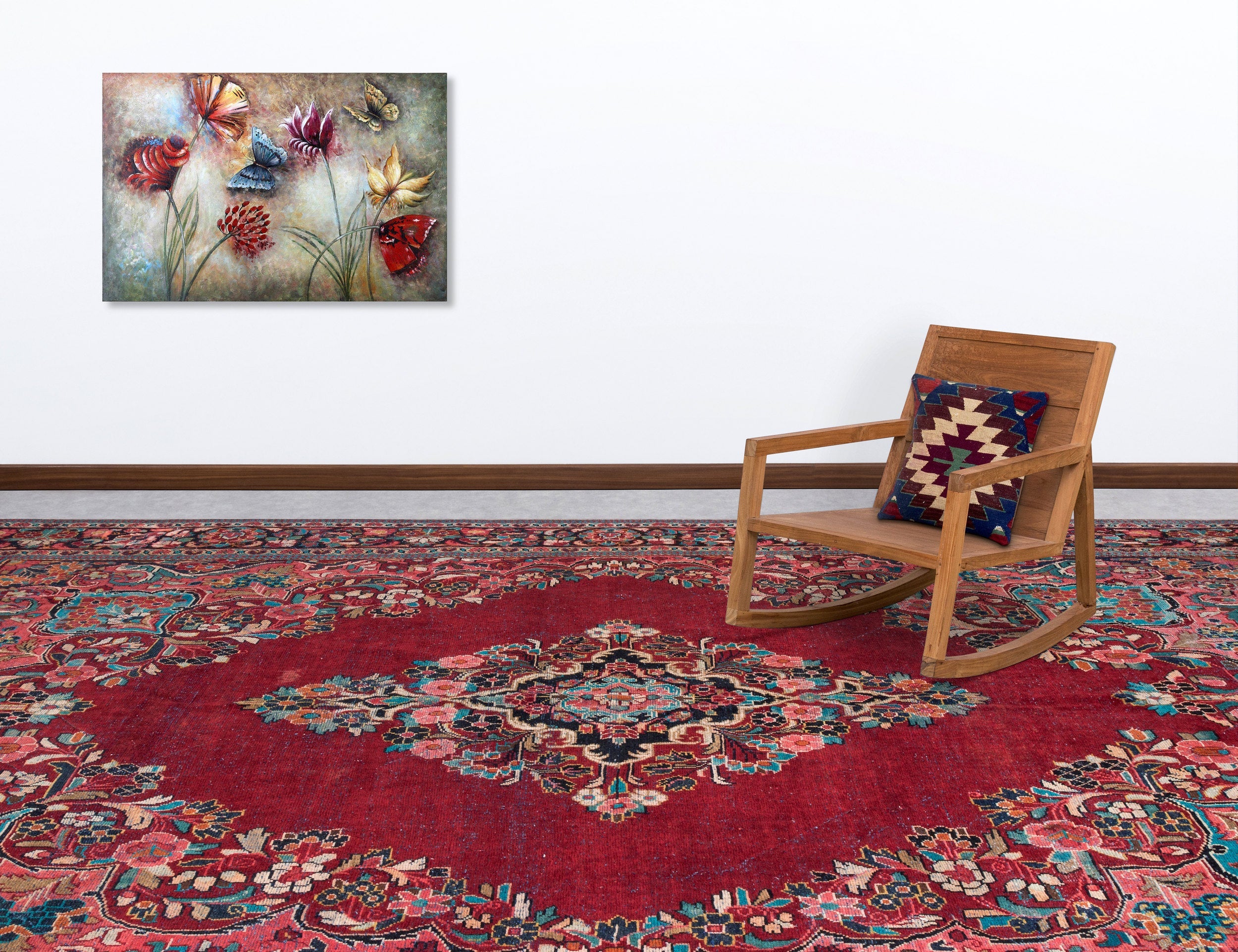Epir Red Vintage Wool Handmade Area Rug 9'2" x 13'0"
