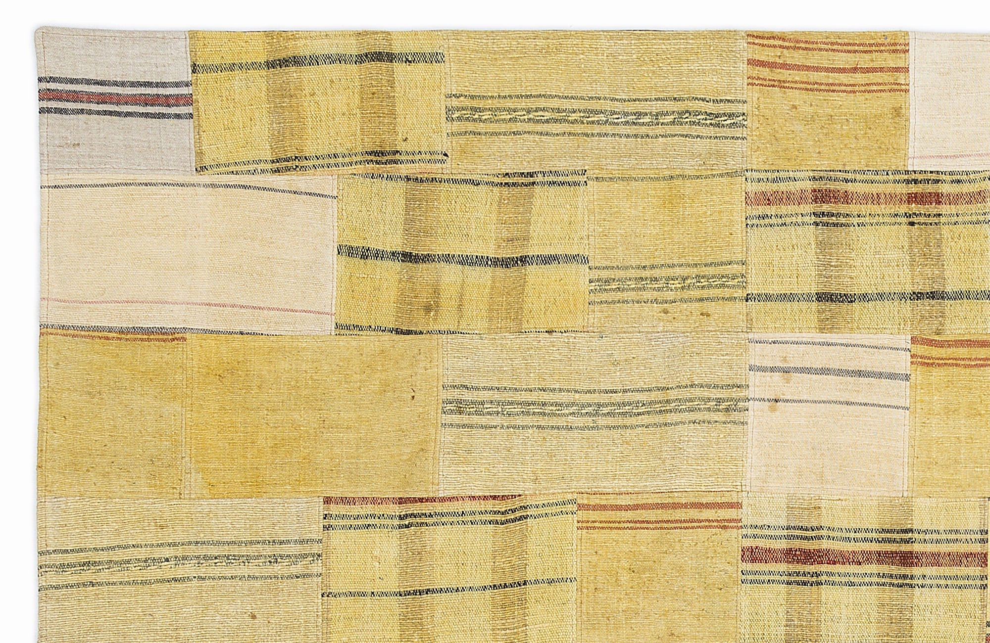 Teselya 1131 Yellow Patchwork Wool Handmade Area Rug 5'3" x 7'7"