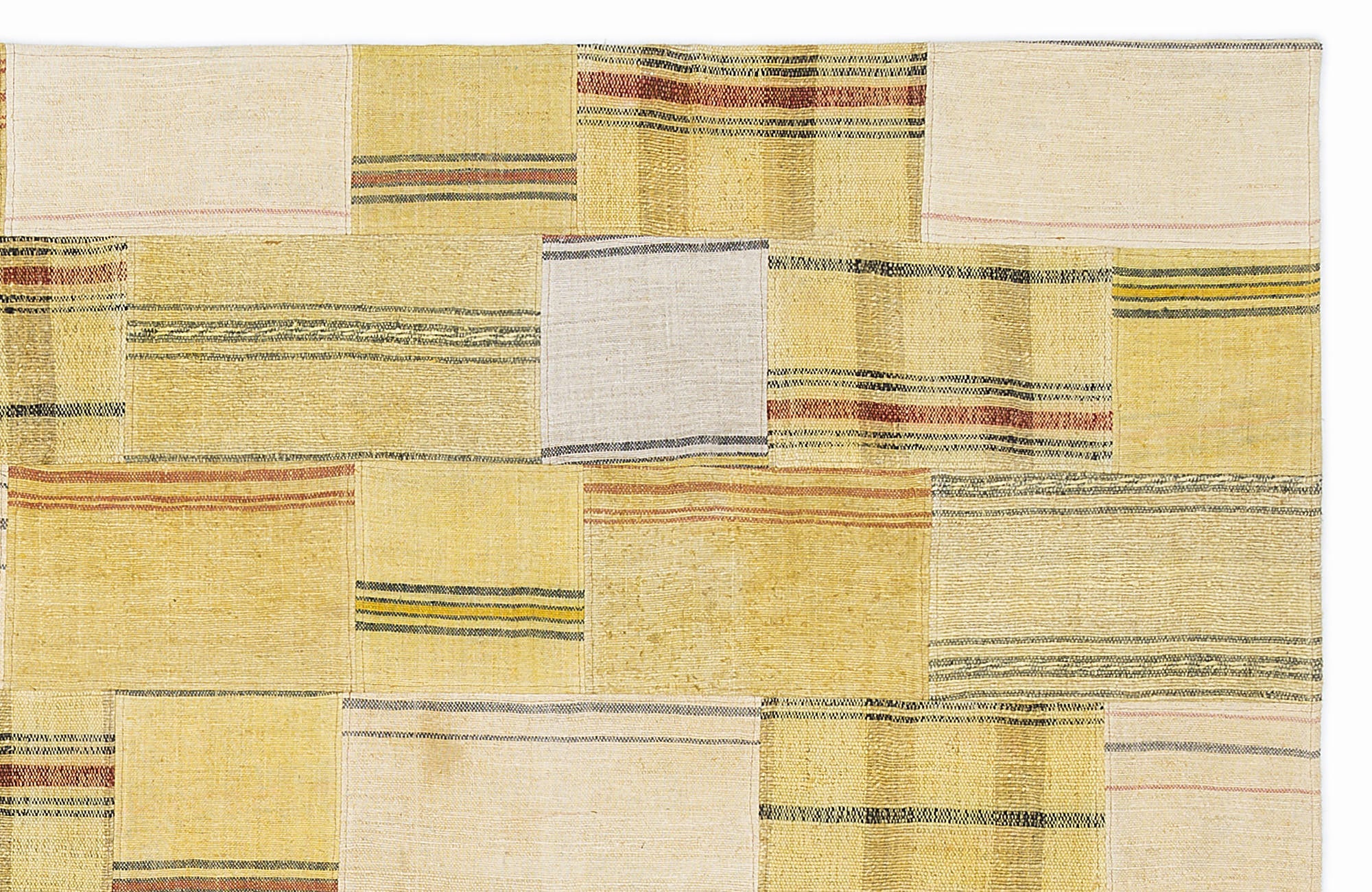 Teselya 1131 Yellow Patchwork Wool Handmade Area Rug 5'3" x 7'7"
