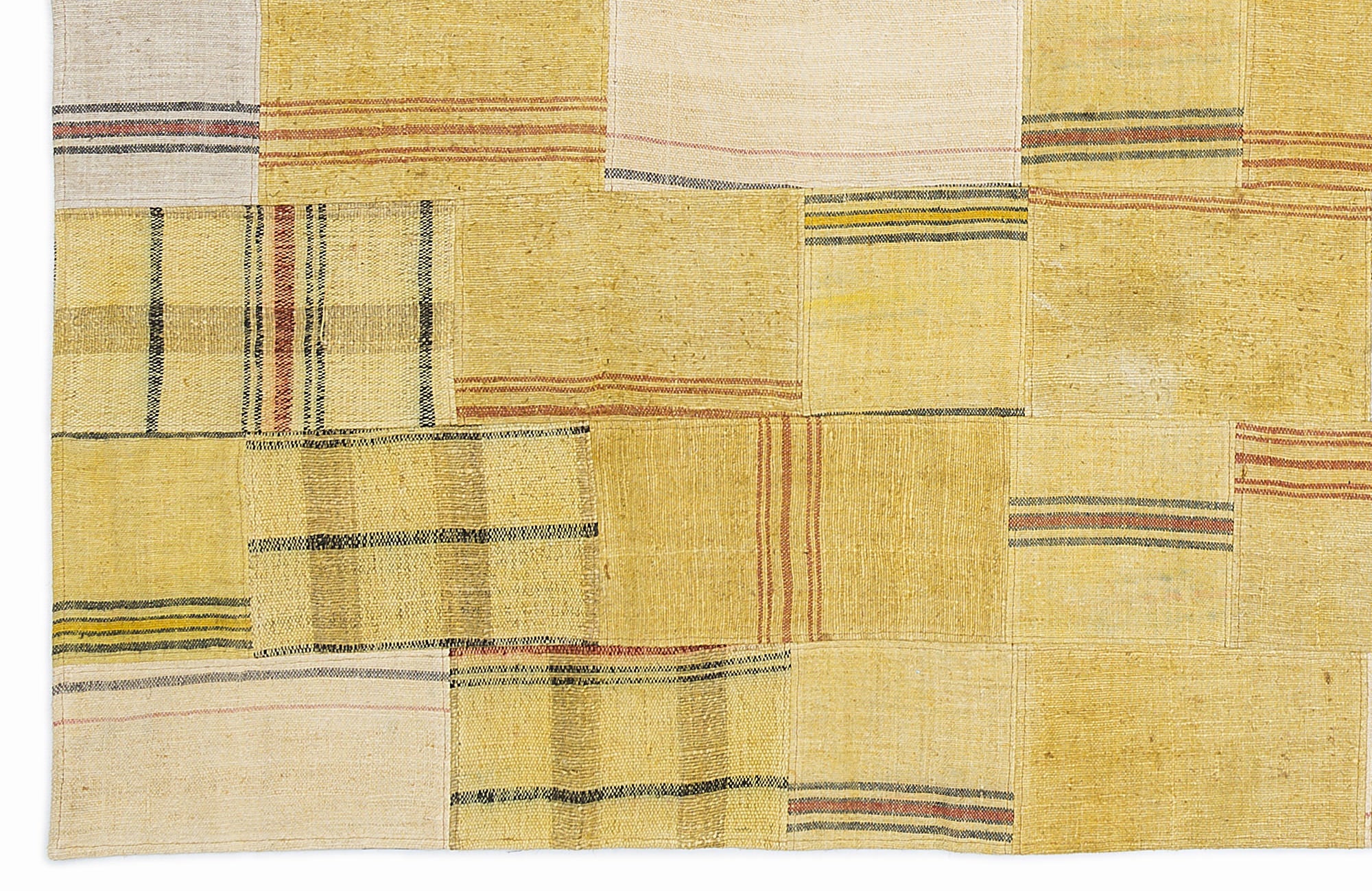 Teselya 1131 Yellow Patchwork Wool Handmade Area Rug 5'3" x 7'7"