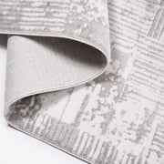 Grey Striped Area Rug – Machine Made Rug with Durable Loop Pile & Laser Cut Edge