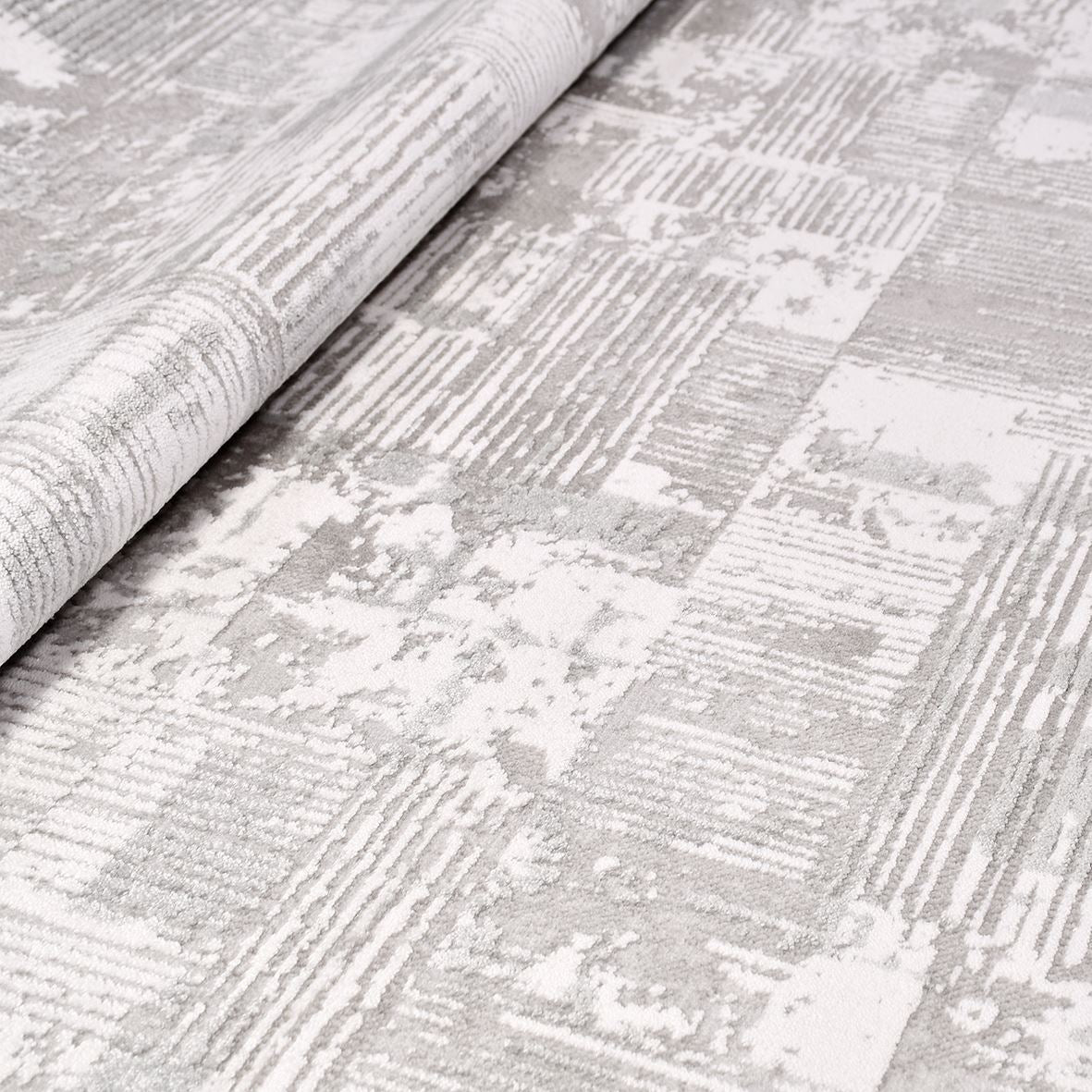 Grey Striped Area Rug – Machine Made Rug with Durable Loop Pile & Laser Cut Edge