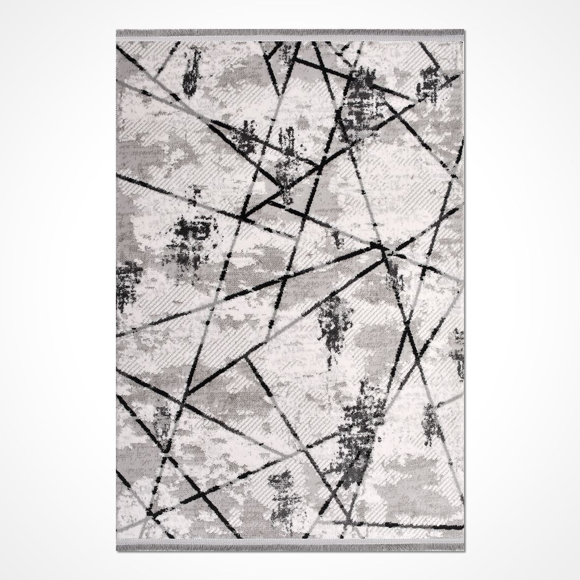 Geometric Area Rug - Machine Made Grey Area Rug With Acrylic Yarn & Laser Cut Edges