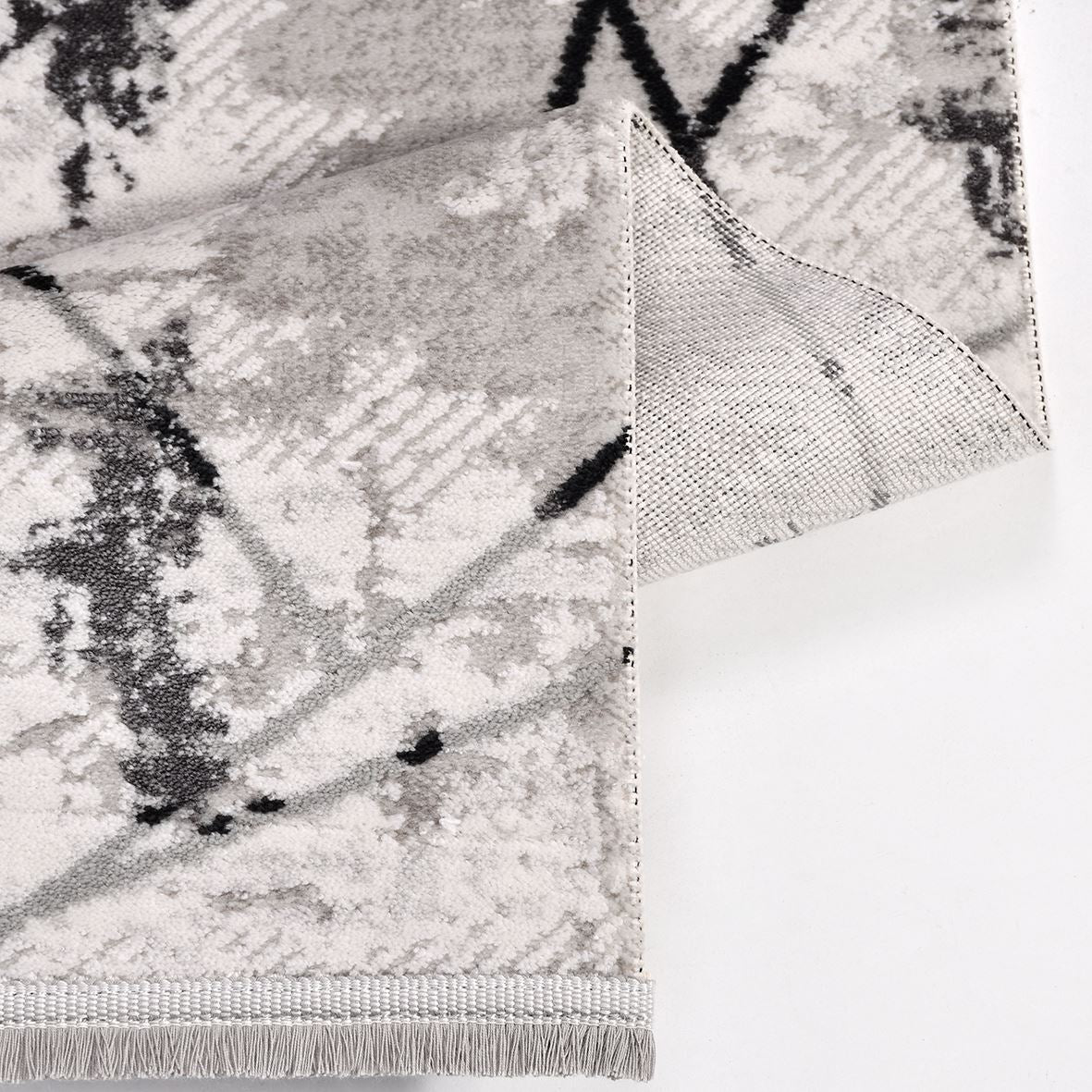 Geometric Area Rug - Machine Made Grey Area Rug With Acrylic Yarn & Laser Cut Edges
