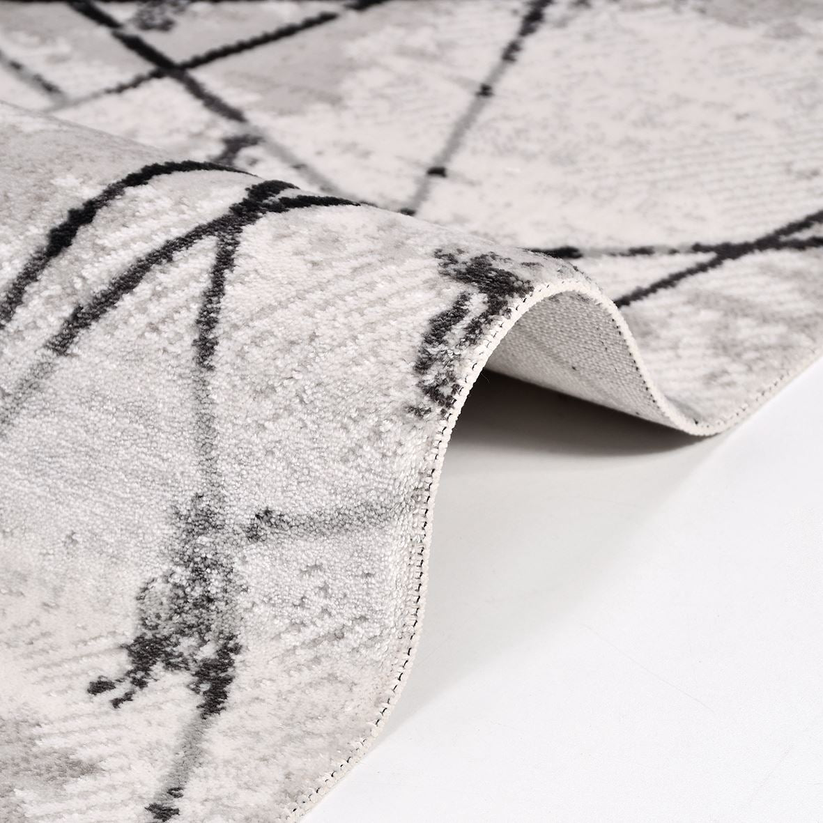 Geometric Area Rug - Machine Made Grey Area Rug With Acrylic Yarn & Laser Cut Edges