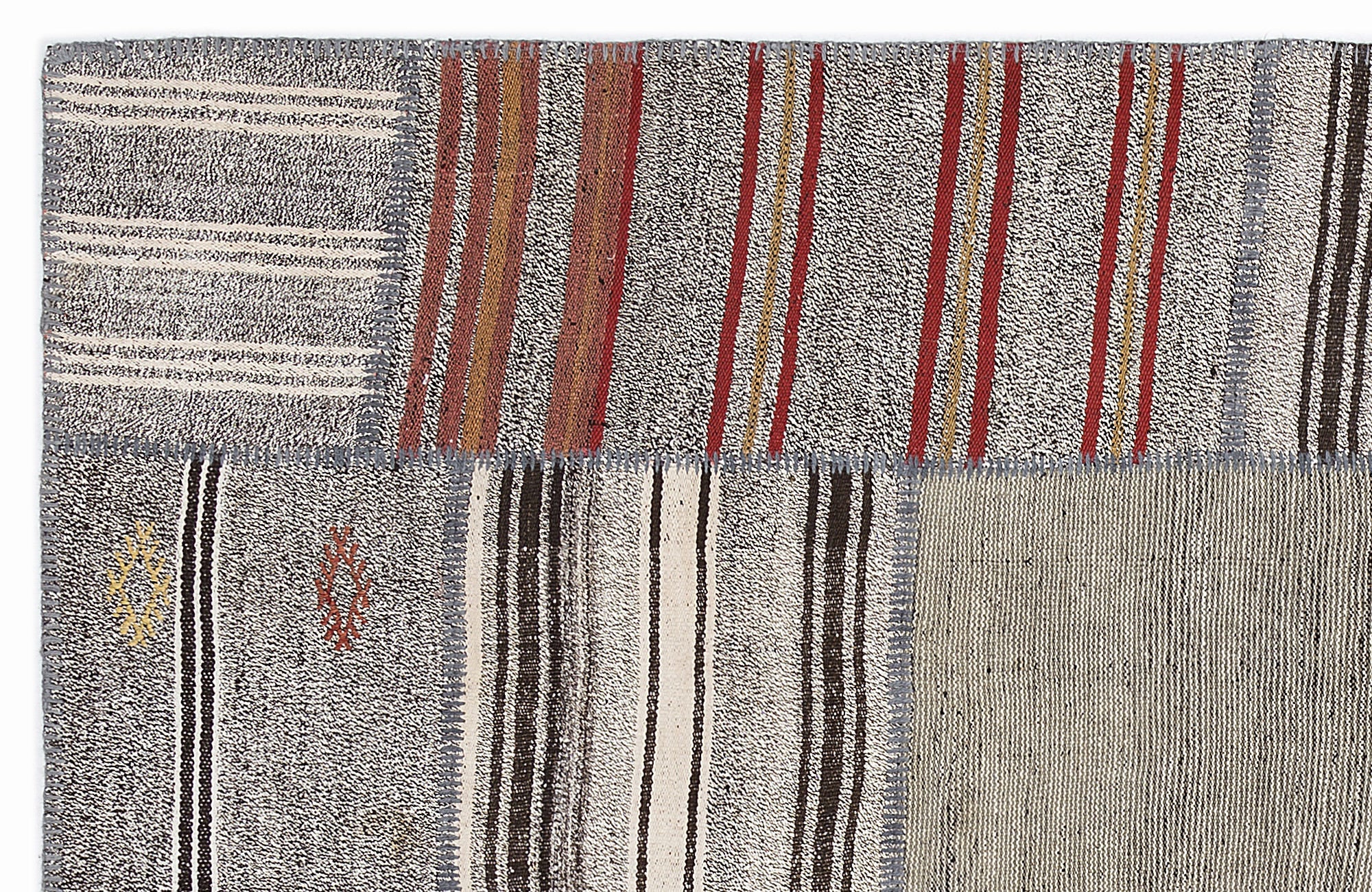 Teselya 1135 Beige Striped Wool Handmade Area Rug 5'3" x 7'7"
