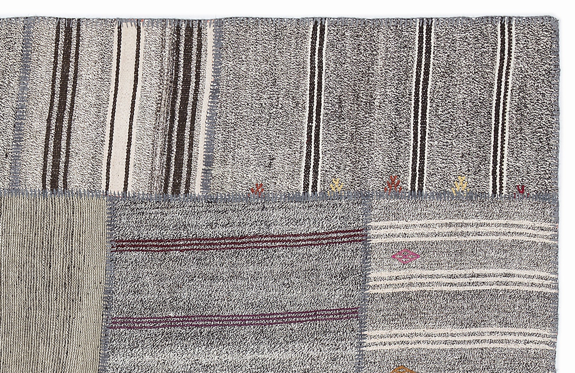 Teselya 1135 Beige Striped Wool Handmade Area Rug 5'3" x 7'7"
