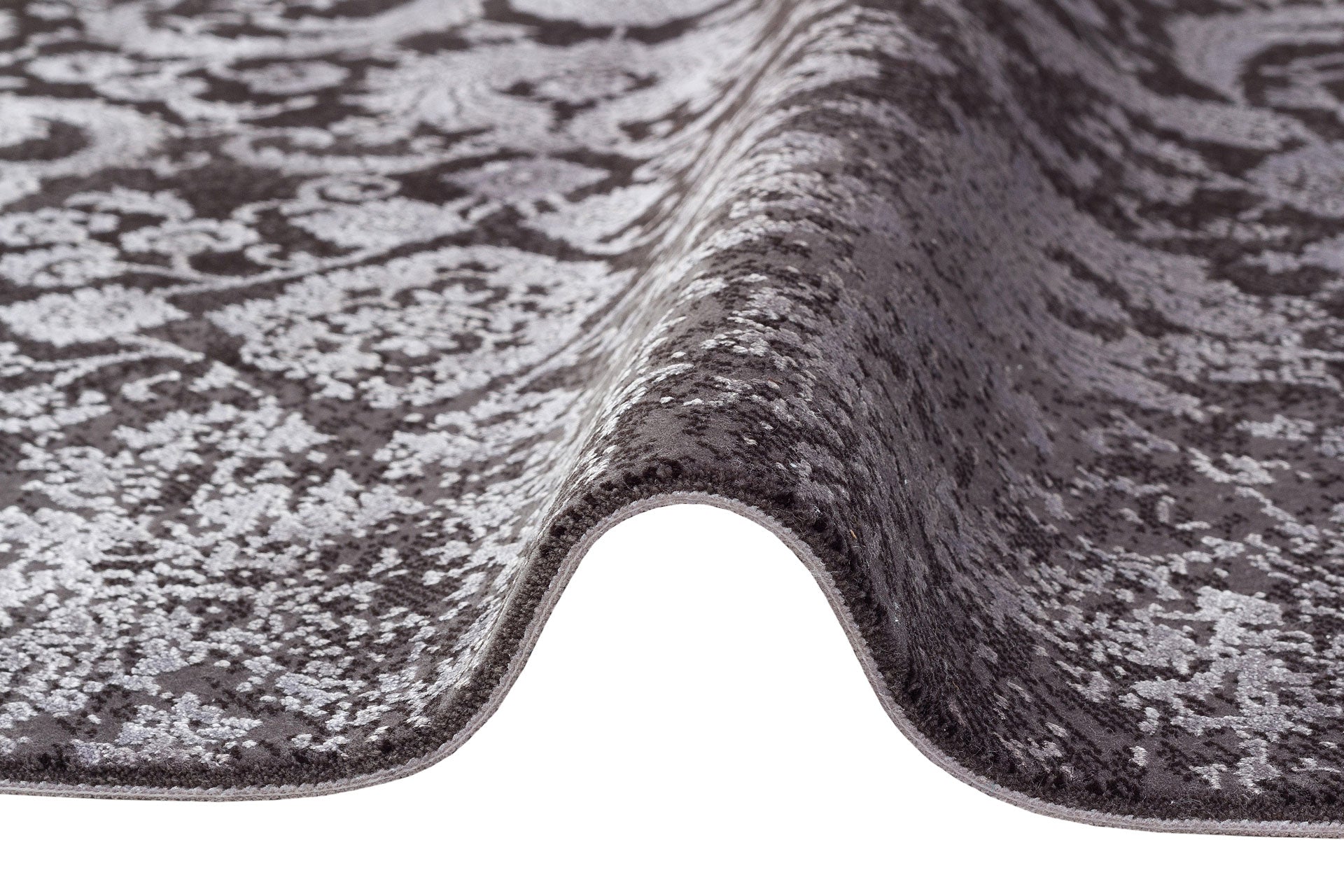 Machine Made Area Rug - Anthracite Classic High Low Textured Flatweave Carpet