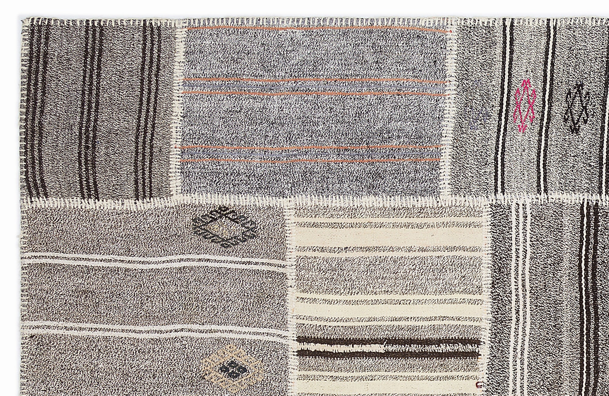 Teselya 1138 Beige Striped Wool Handmade Area Rug 5'3" x 7'7"