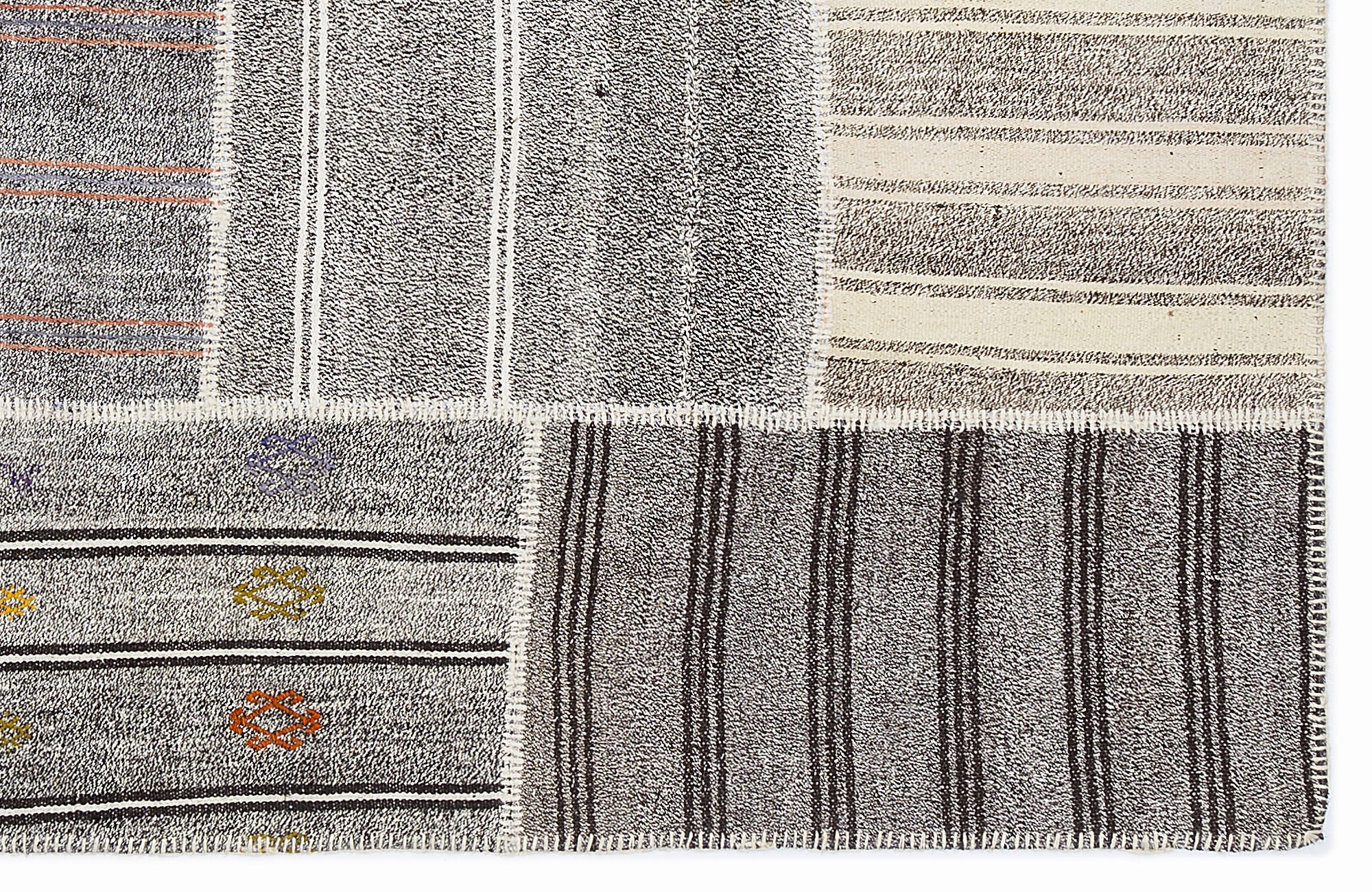 Teselya 1138 Beige Striped Wool Handmade Area Rug 5'3" x 7'7"