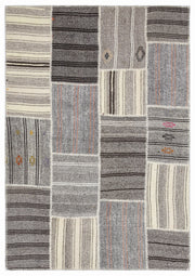 Teselya 1138 Beige Striped Wool Handmade Area Rug 5'3" x 7'7"