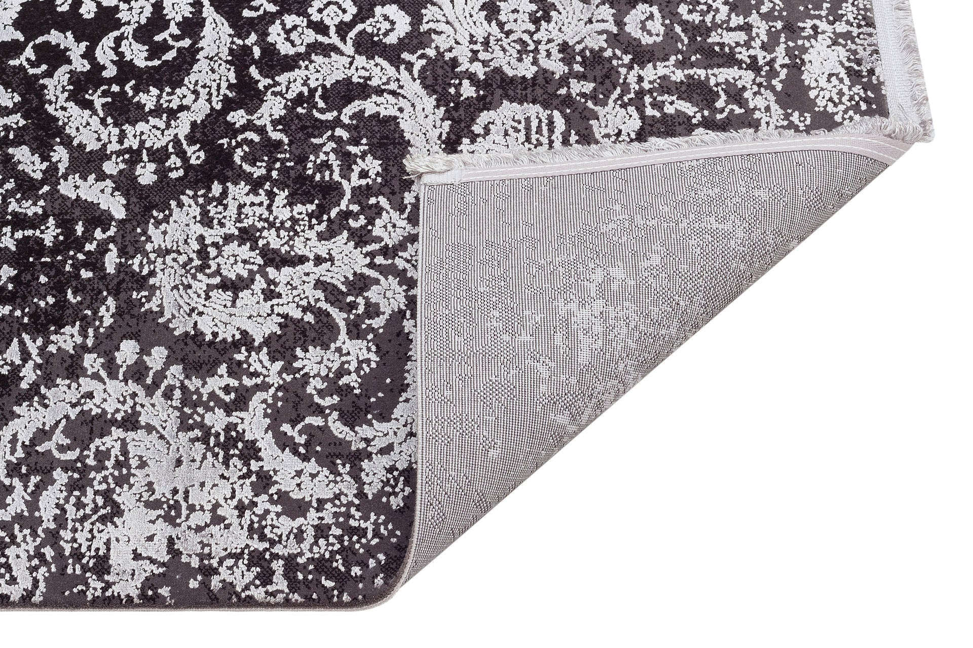 Machine Made Area Rug - Anthracite Classic High Low Textured Flatweave Carpet