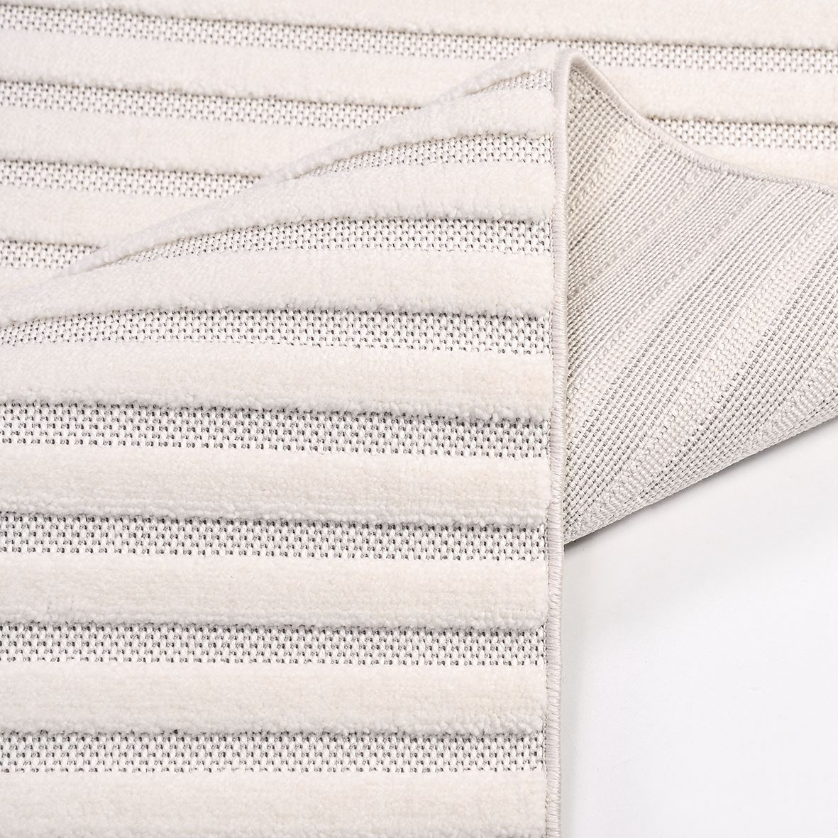 Cream Striped Rug - Machine Made Area Rug With Soft Pile Carpet, Durable Polyester