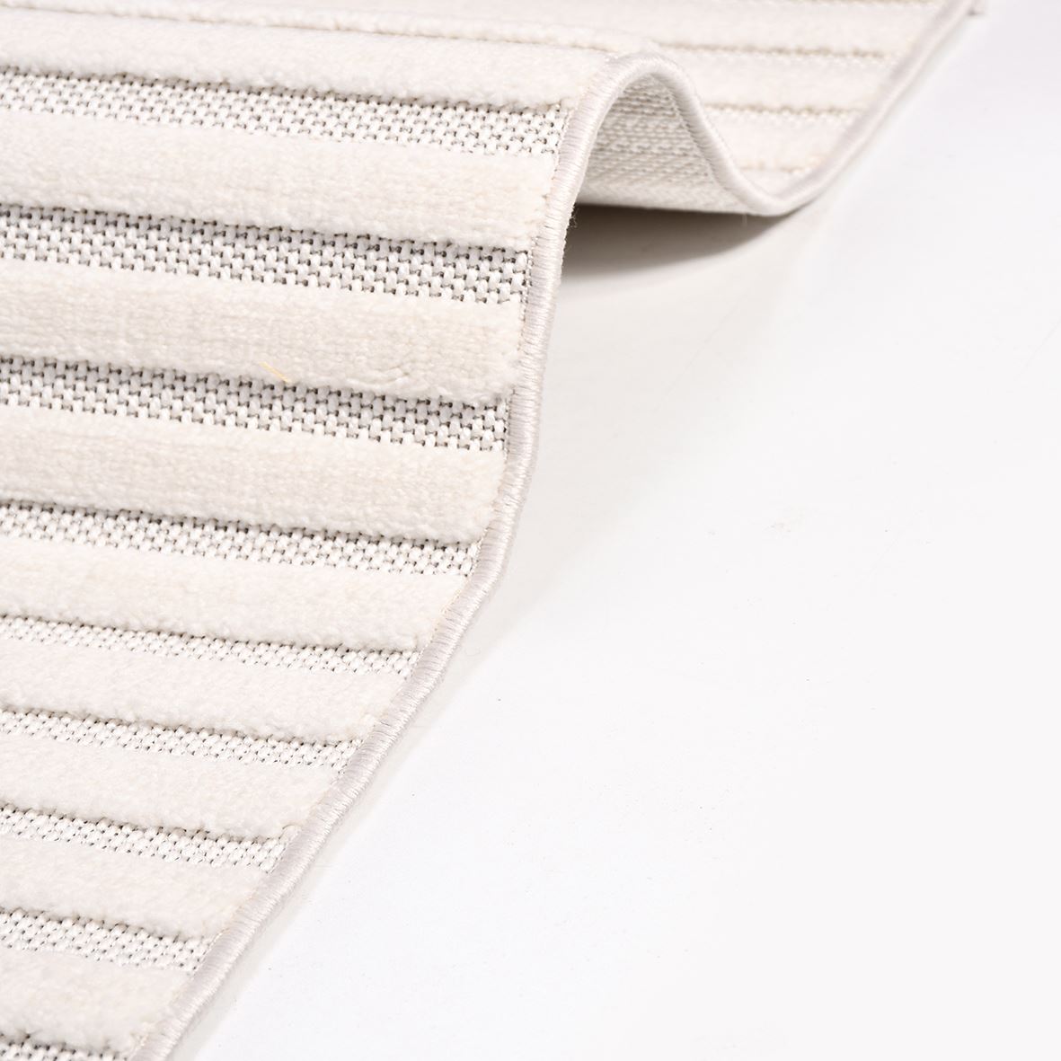 Cream Striped Rug - Machine Made Area Rug With Soft Pile Carpet, Durable Polyester
