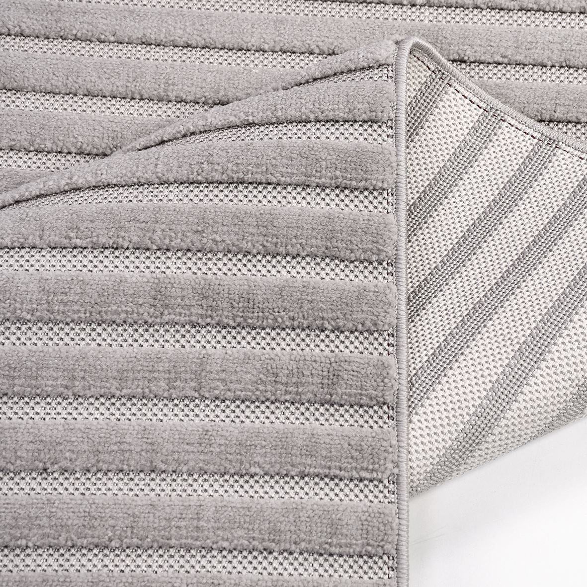 Grey Striped Area Rug - Machine Made Rug With Durable Polyester Carpet, Soft Pile