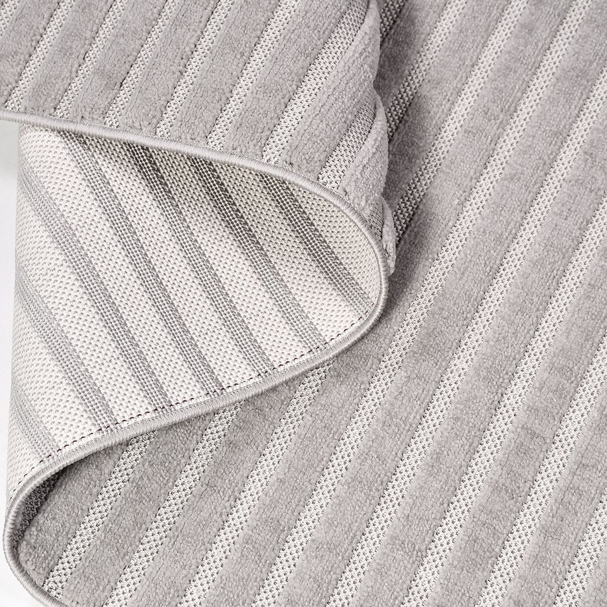 Grey Striped Area Rug - Machine Made Rug With Durable Polyester Carpet, Soft Pile