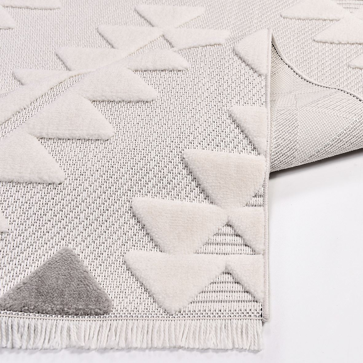 Beige Geometric Area Rug – Machine Made Polyester Rug with 8mm Pile Height