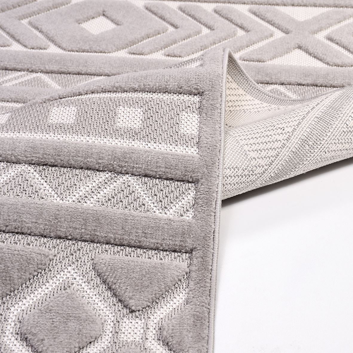 Grey Geometric Area Rug - Machine Made Rug With Durable Polyester Carpet, 8mm Pile