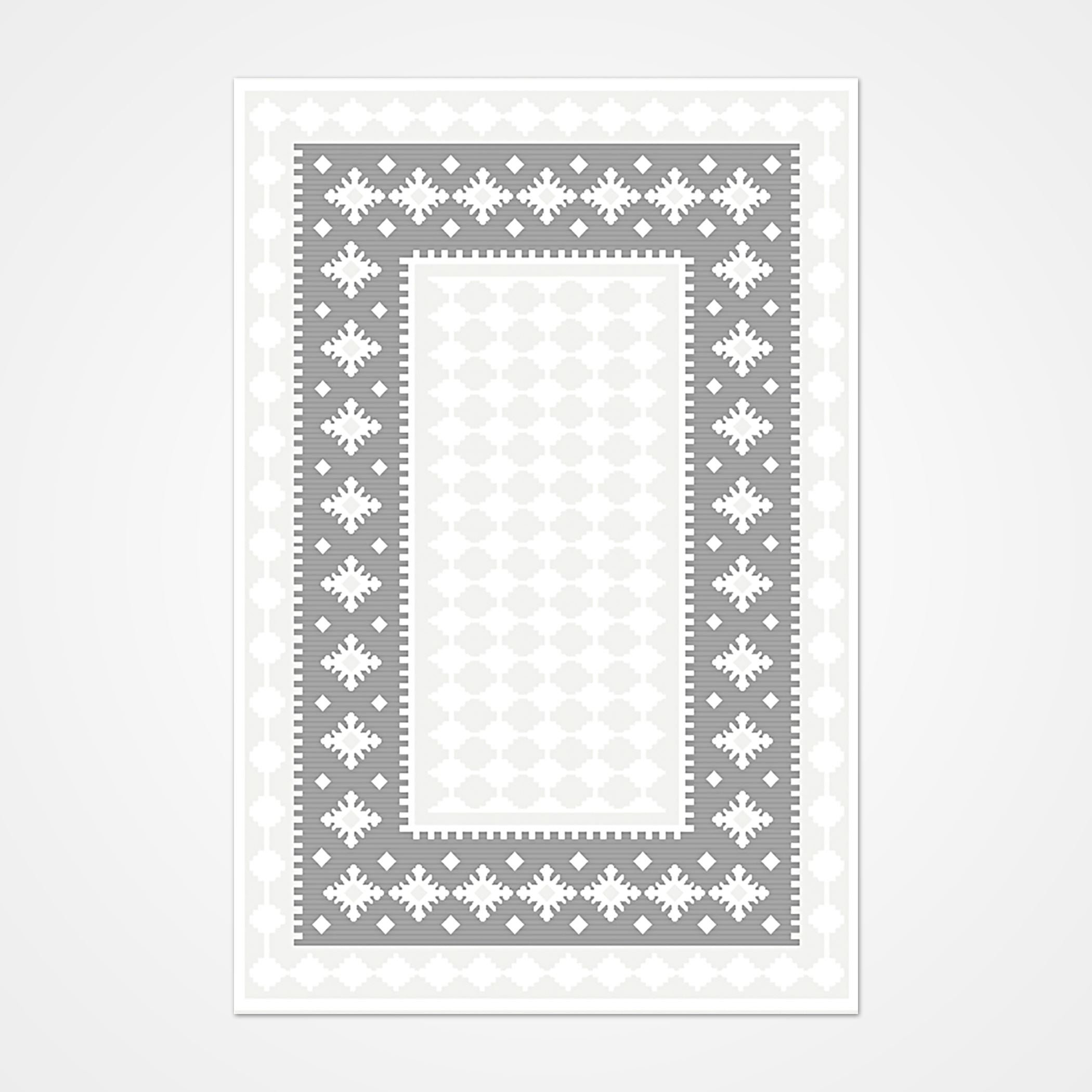 White Grey Area Rug – Geometric Polyester Rug | 8mm Pile Height, Machine Made Carpet