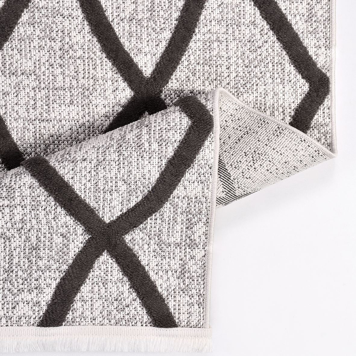 Grey Geometric Area Rug - Durable Polyester Rug with 8mm Pile | Machine Made Carpet