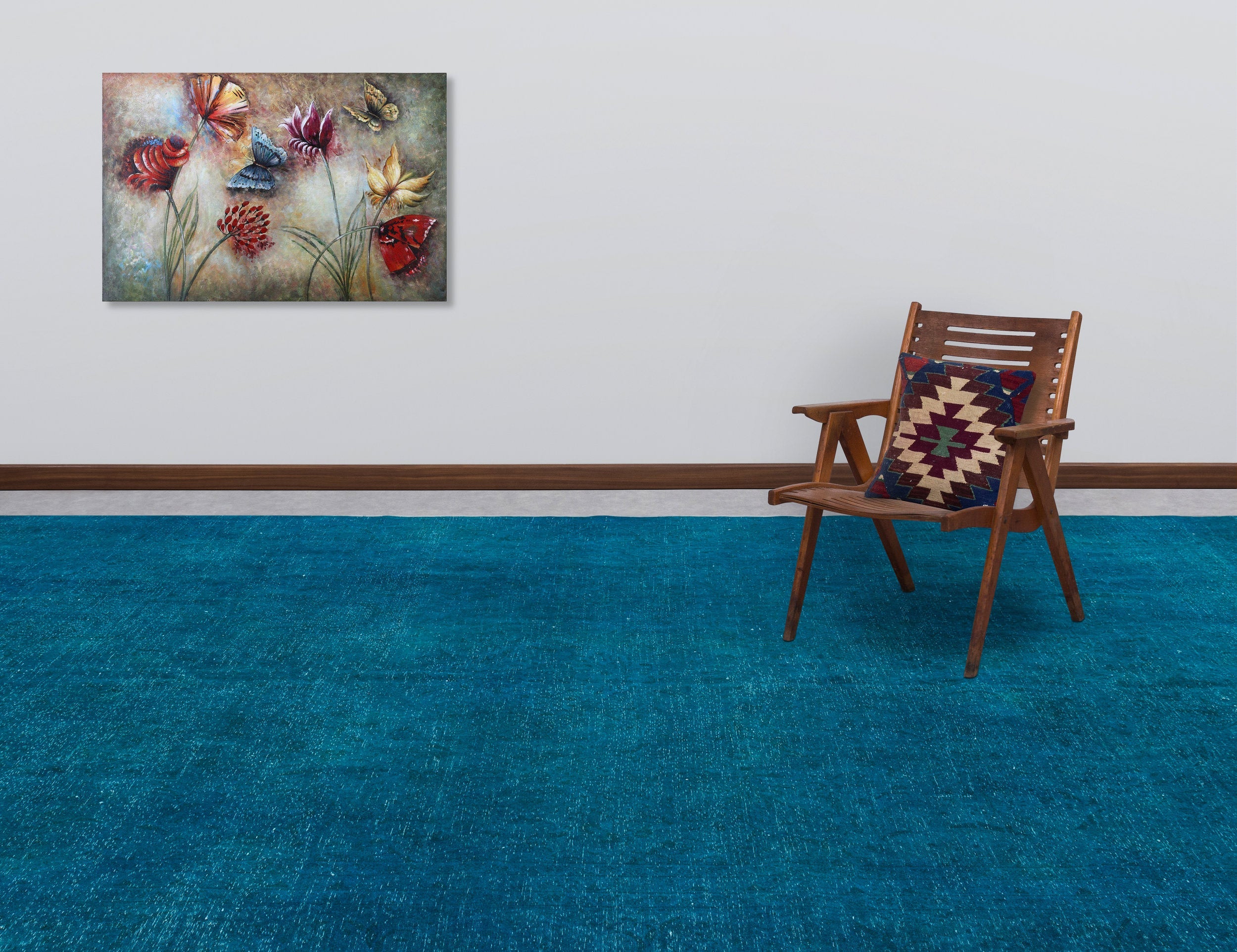 Epir Turquoise Vintage Wool Handmade Area Rug 9'7" x 13'0"