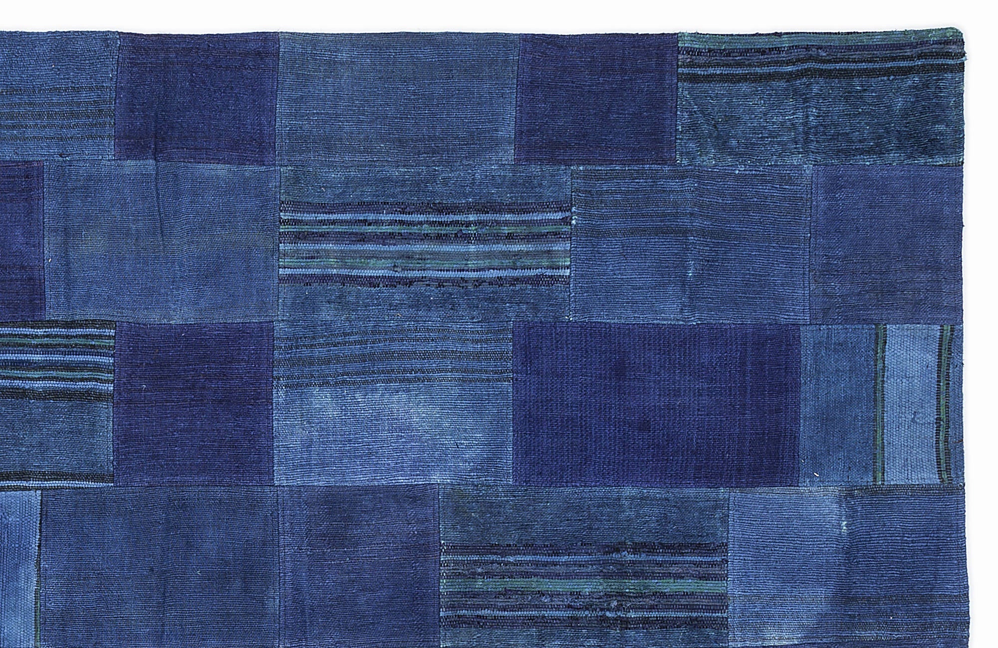 Teselya 1147 Blue Patchwork Wool Handmade Area Rug 5'3" x 7'7"