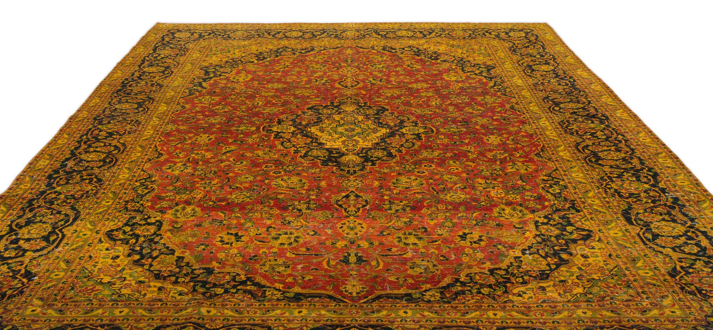 Epir Yellow Vintage Wool Handmade Area Rug 9'3" x 9'7"