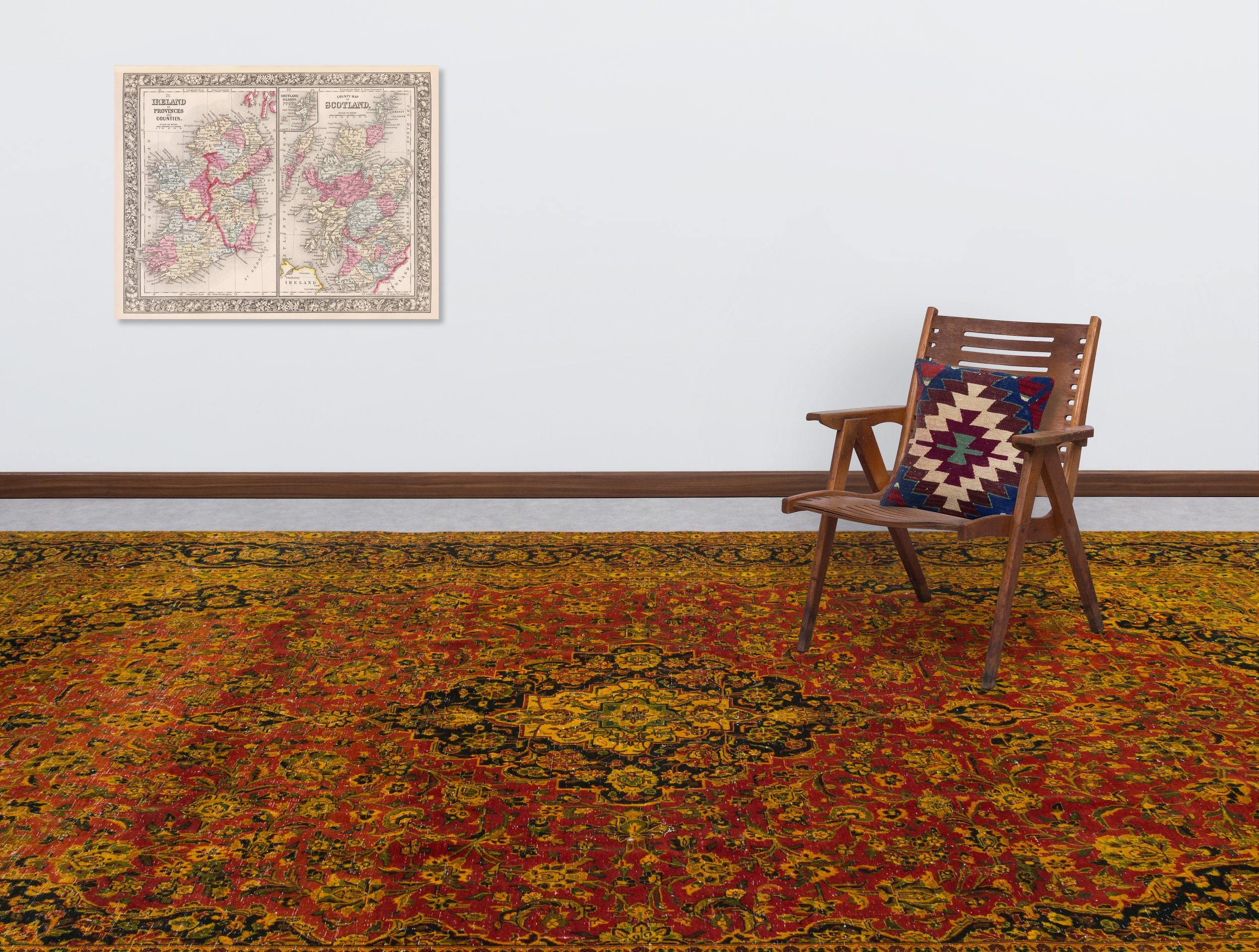 Epir Yellow Vintage Wool Handmade Area Rug 9'3" x 9'7"