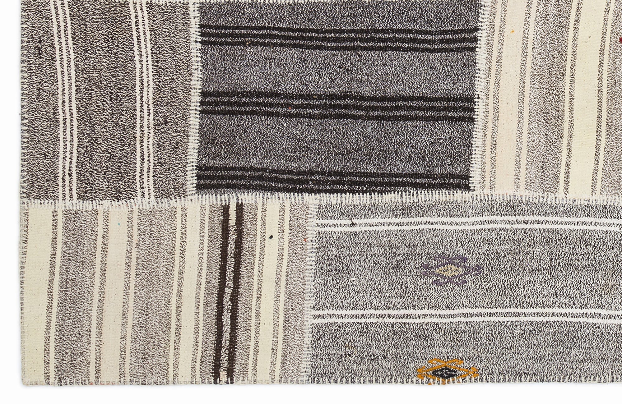 Teselya 1149 Beige Striped Wool Handmade Area Rug 5'3" x 7'7"