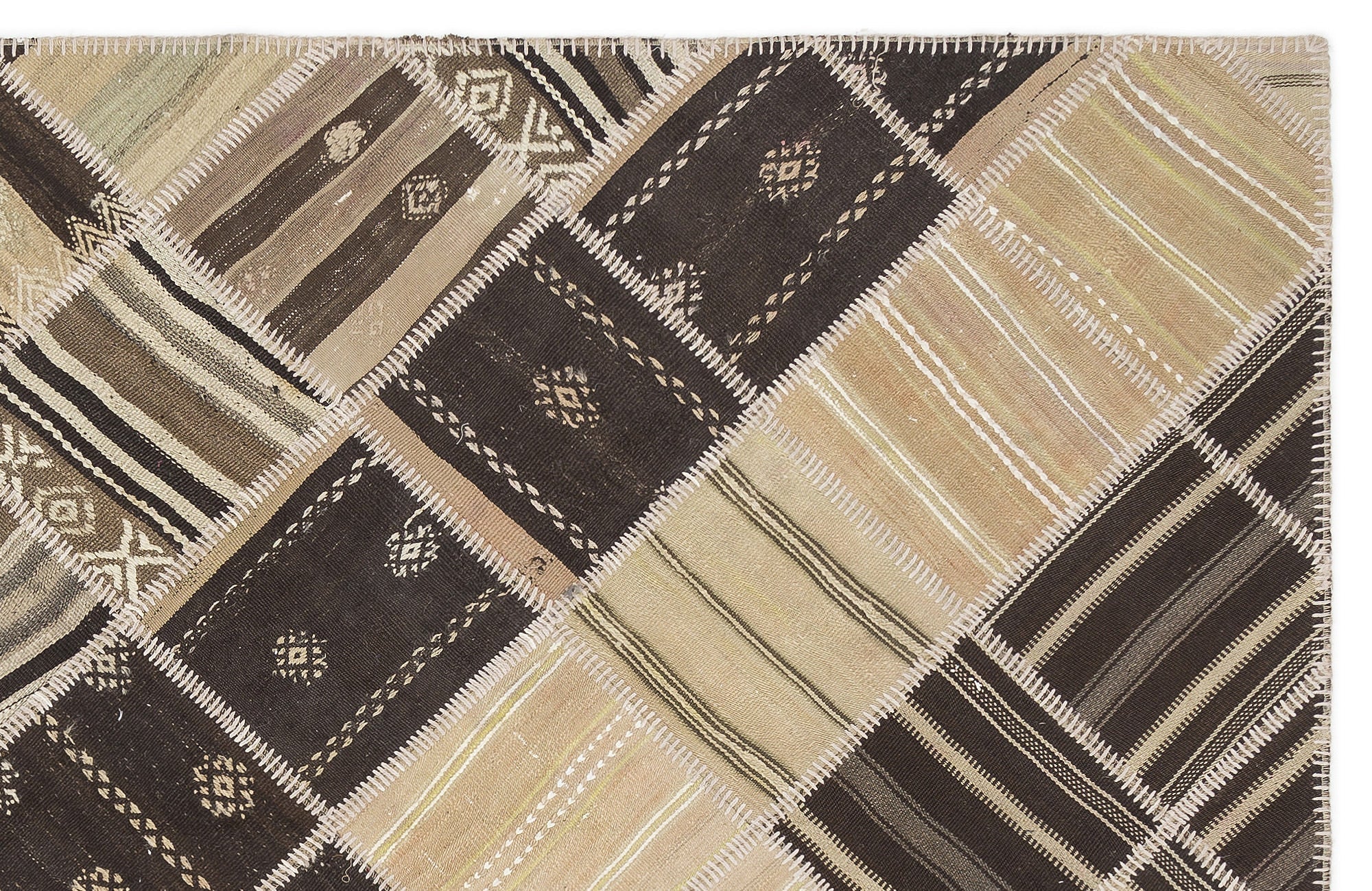 Teselya Beige Striped Wool Handmade Area Rug 5'5" x 8'2"