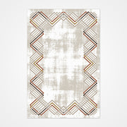 Beige Geometric Area Rug – Machine Made Rug with Soft Pile Carpet & Non Slip Backing