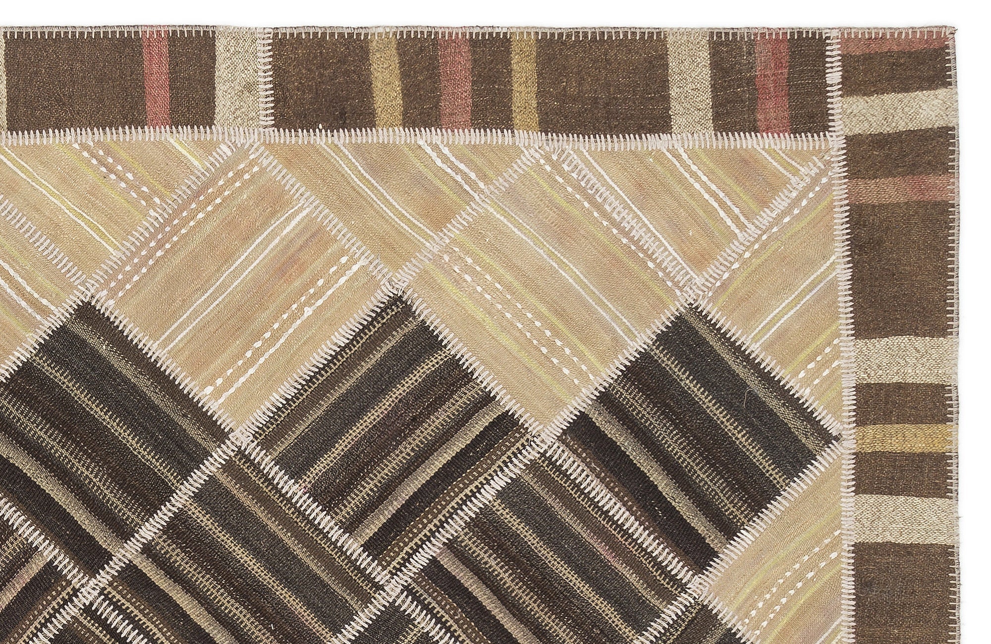 Teselya Beige Striped Wool Handmade Area Rug 5'1" x 8'6"
