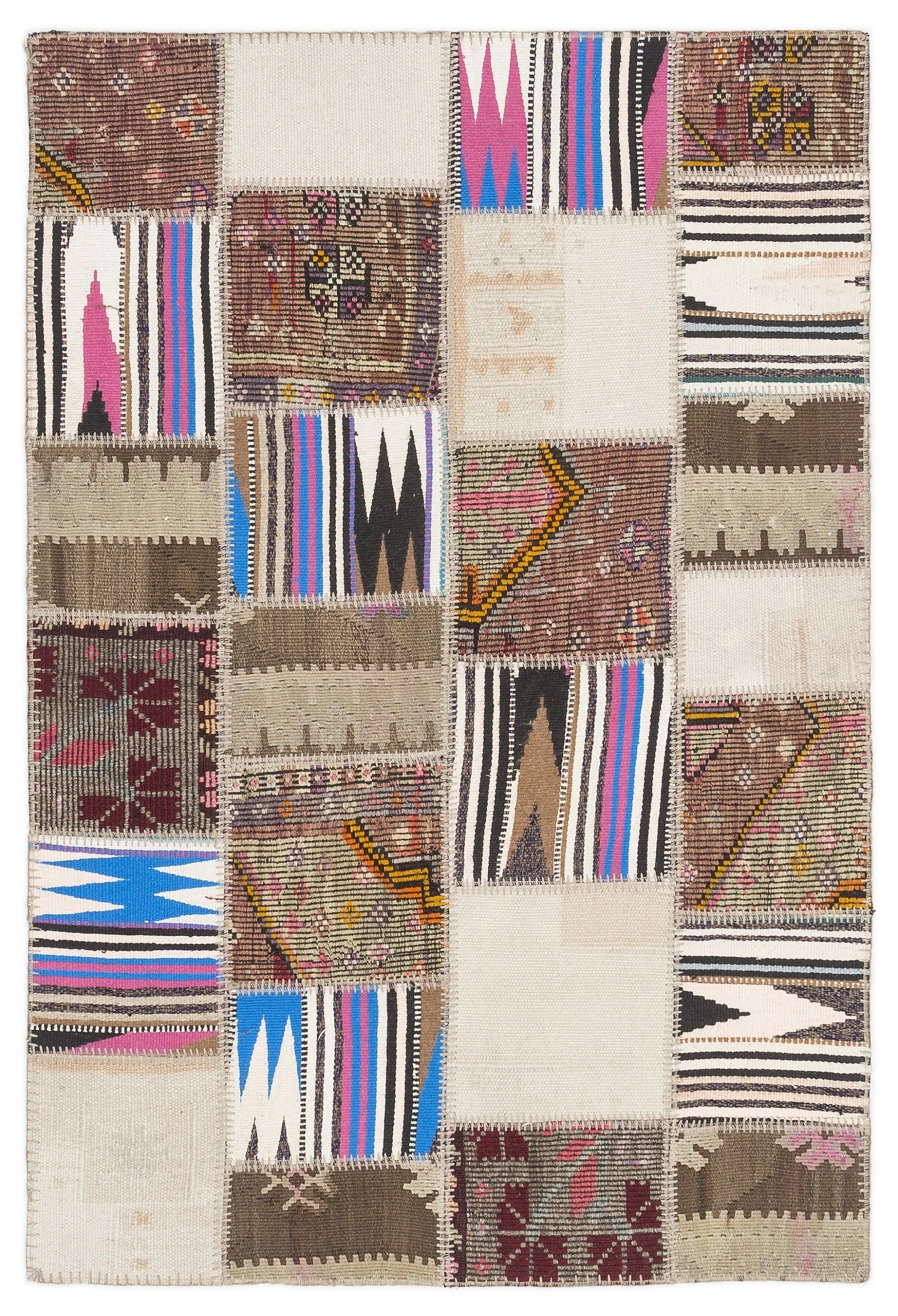 Teselya 11508 Beige Striped Wool Handmade Area Rug 3'11" x 6'0"
