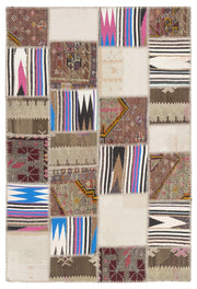 Teselya 11508 Beige Striped Wool Handmade Area Rug 3'11" x 6'0"
