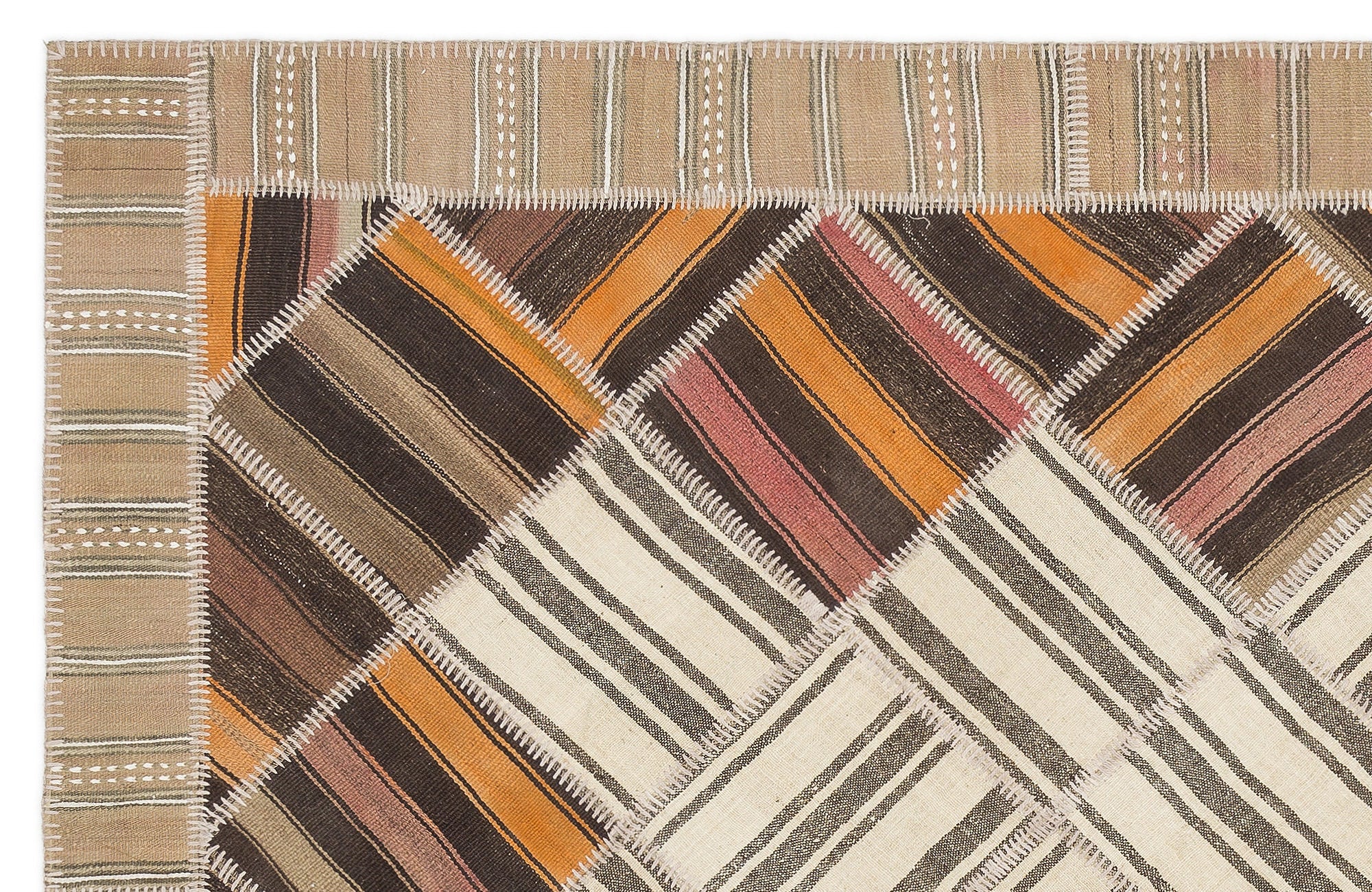 Teselya 11512 Beige Striped Wool Handmade Area Rug 5'7" x 7'10"