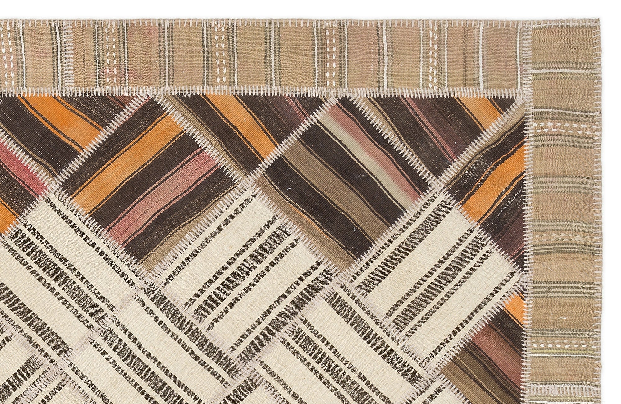 Teselya 11512 Beige Striped Wool Handmade Area Rug 5'7" x 7'10"