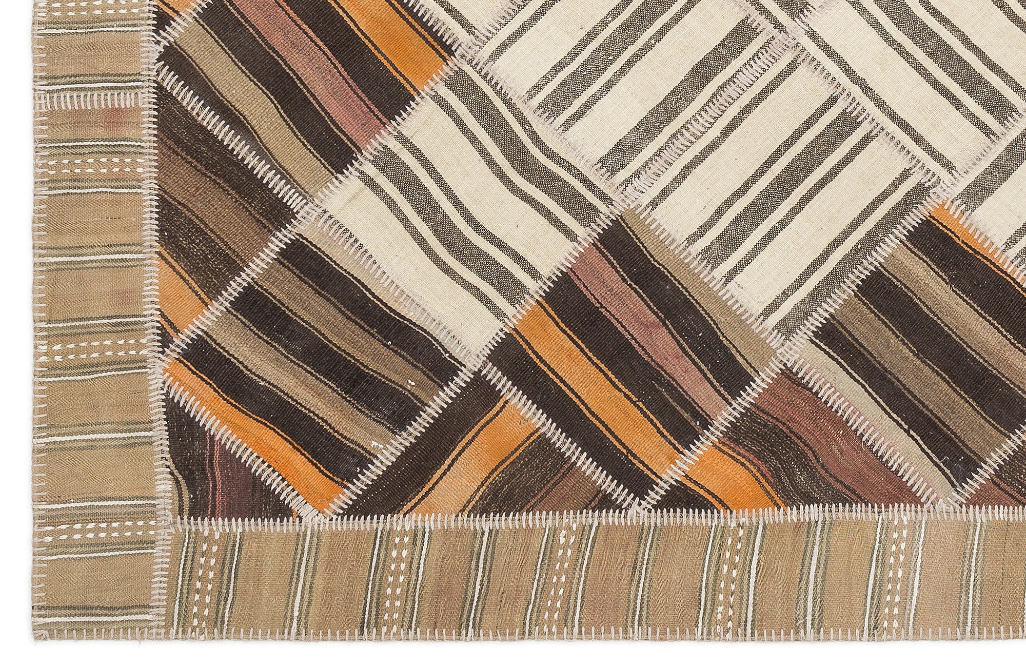 Teselya 11512 Beige Striped Wool Handmade Area Rug 5'7" x 7'10"