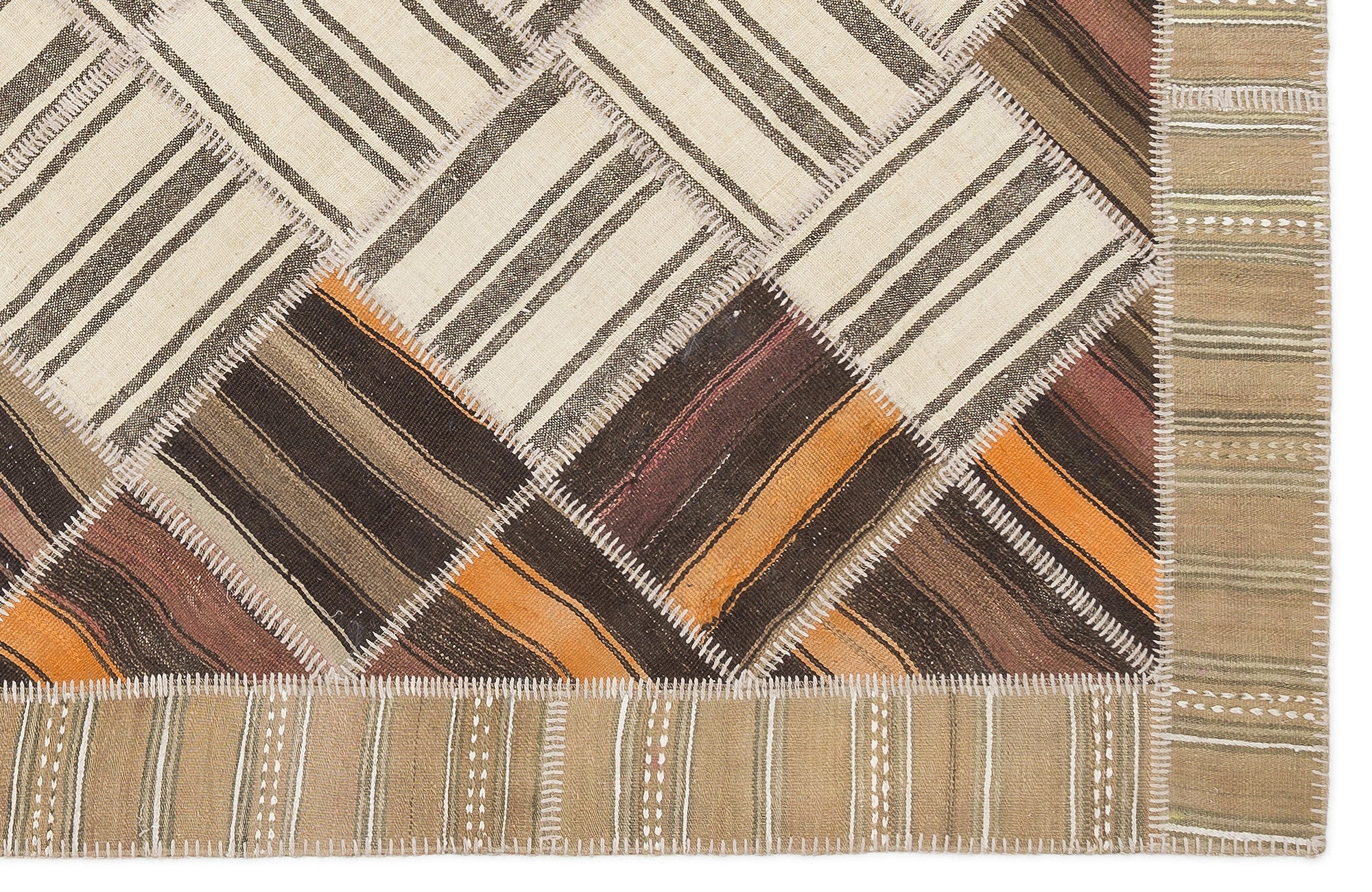 Teselya 11512 Beige Striped Wool Handmade Area Rug 5'7" x 7'10"